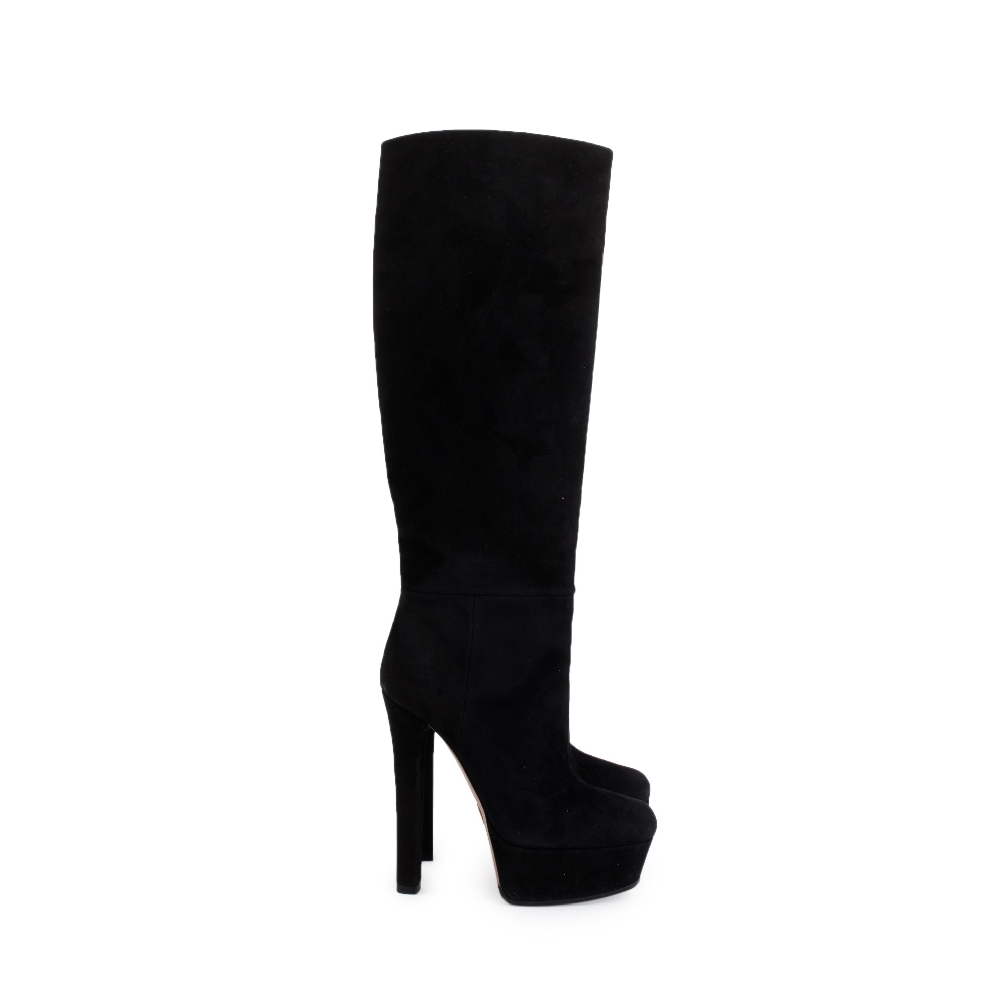 Gucci Black Suede Knee-High Platform Boots, Size 36.5