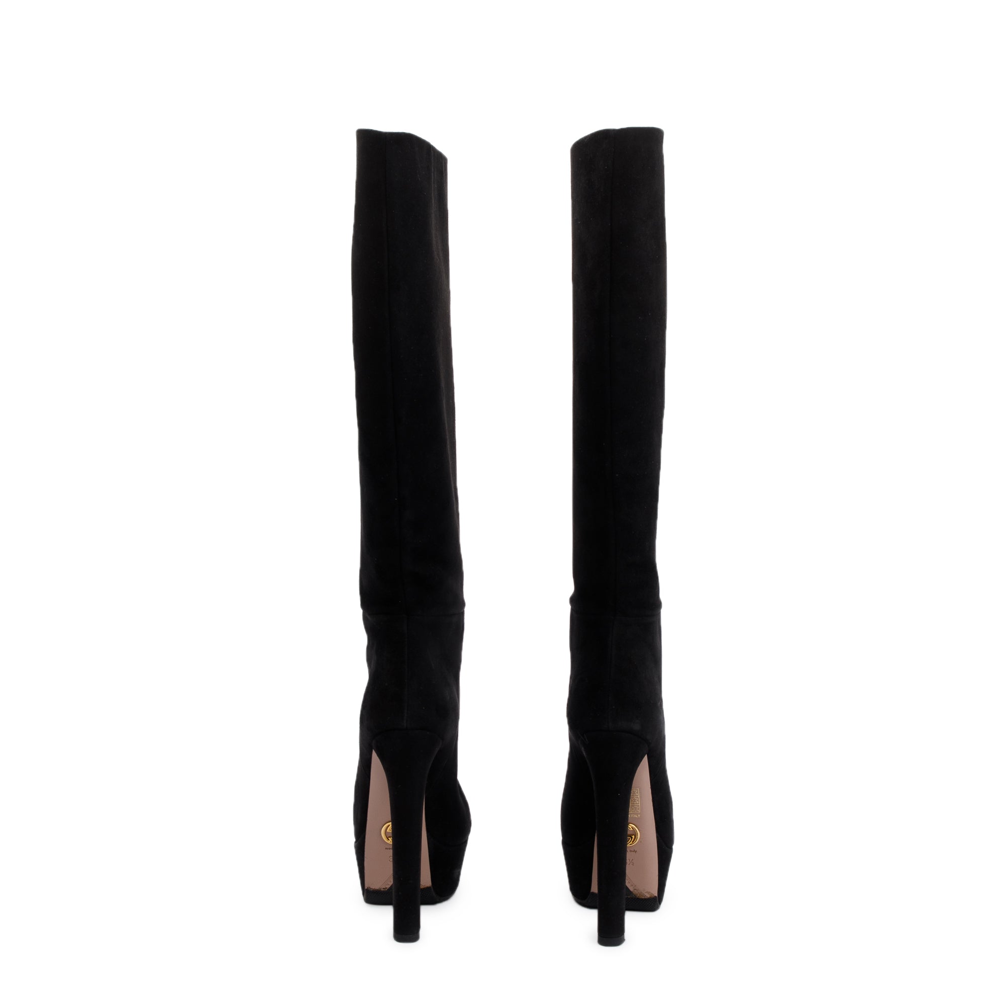 Gucci Black Suede Knee-High Platform Boots, Size 36.5