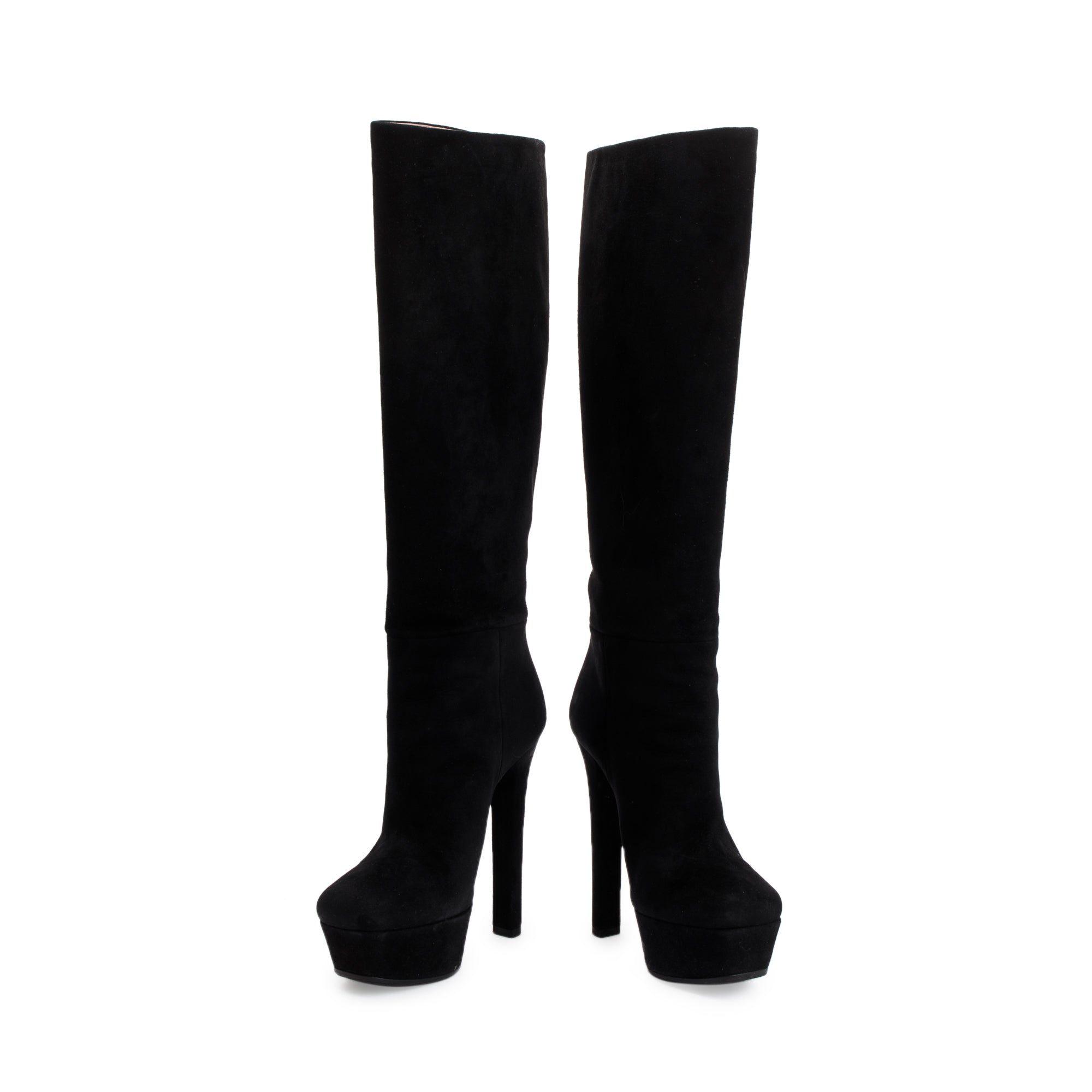 Gucci Black Suede Knee-High Platform Boots, Size 36.5