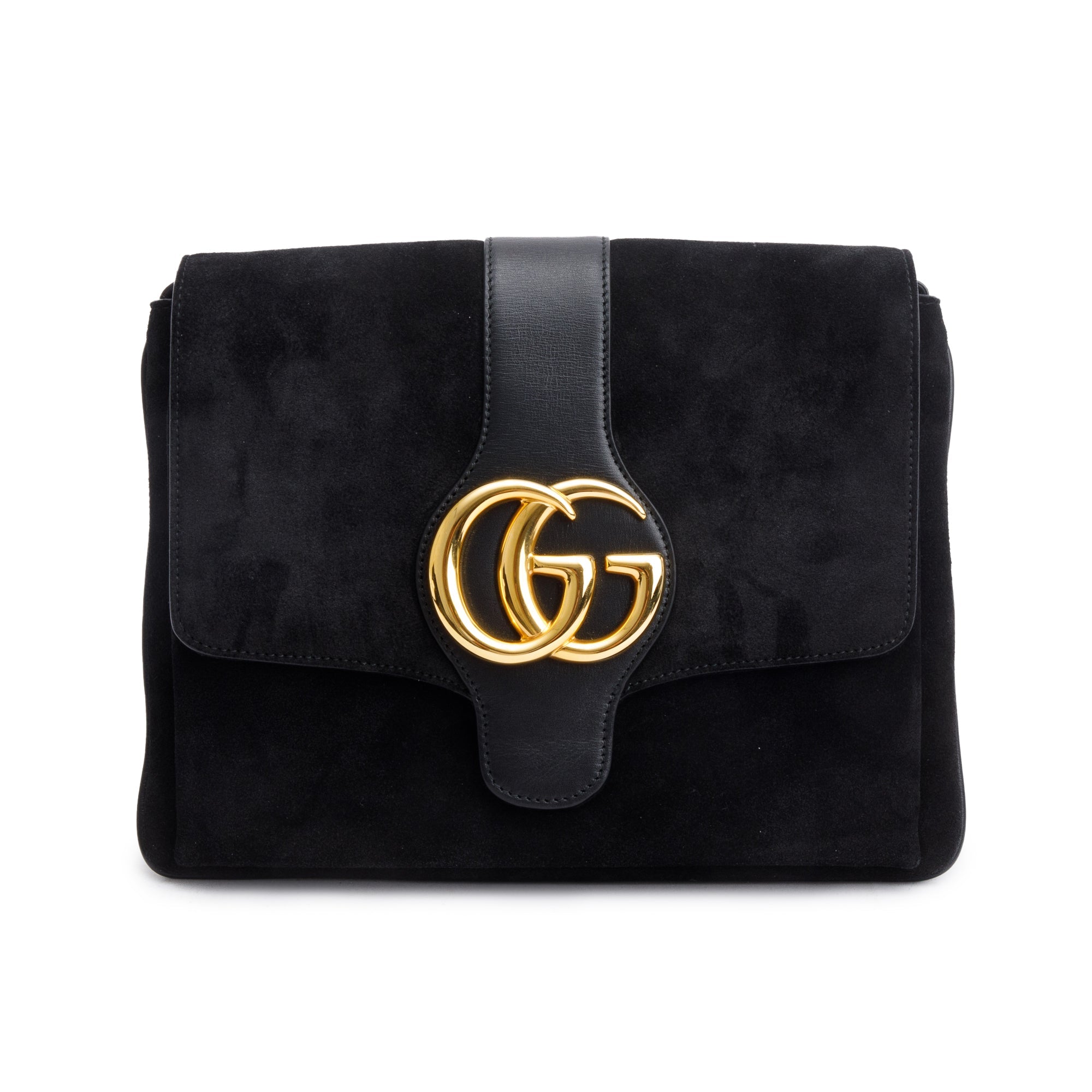 Gucci Black Suede Medium Arli Flap Shoulder Bag w/ Strap