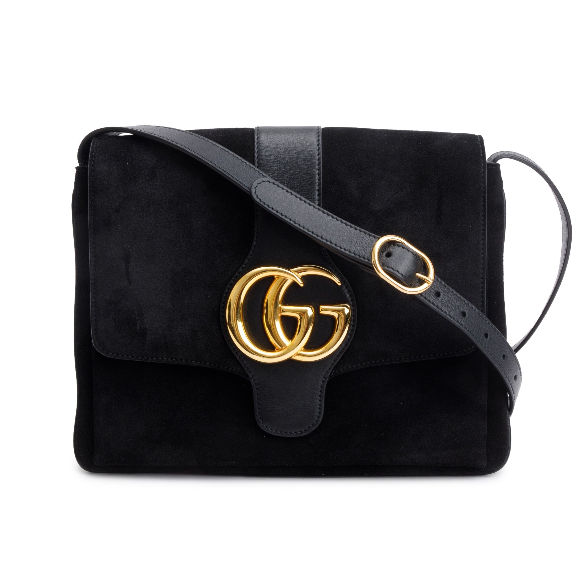 Gucci Black Suede Medium Arli Flap Shoulder Bag w/ Strap