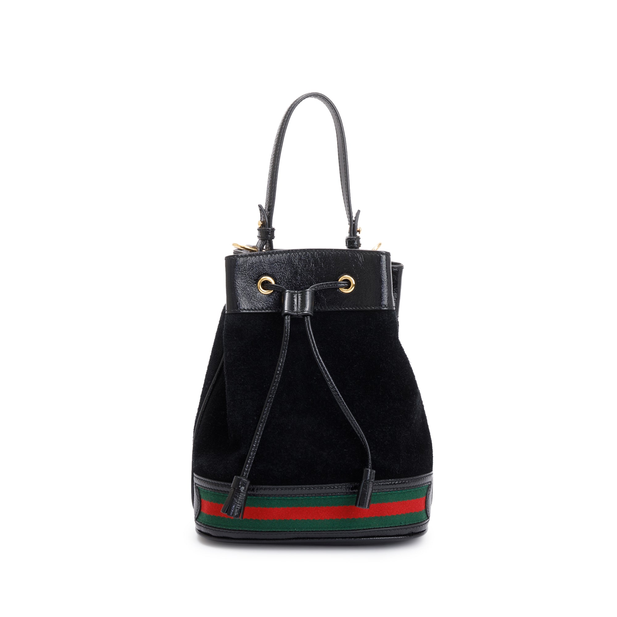 Gucci Black Suede Ophidia GG Small Bucket Bag w/ Strap