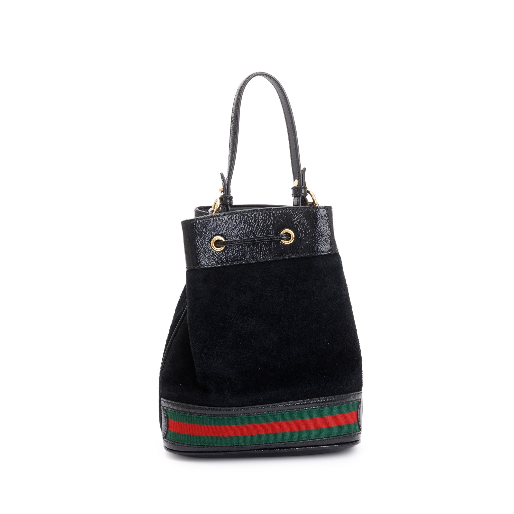 Gucci Black Suede Ophidia GG Small Bucket Bag w/ Strap