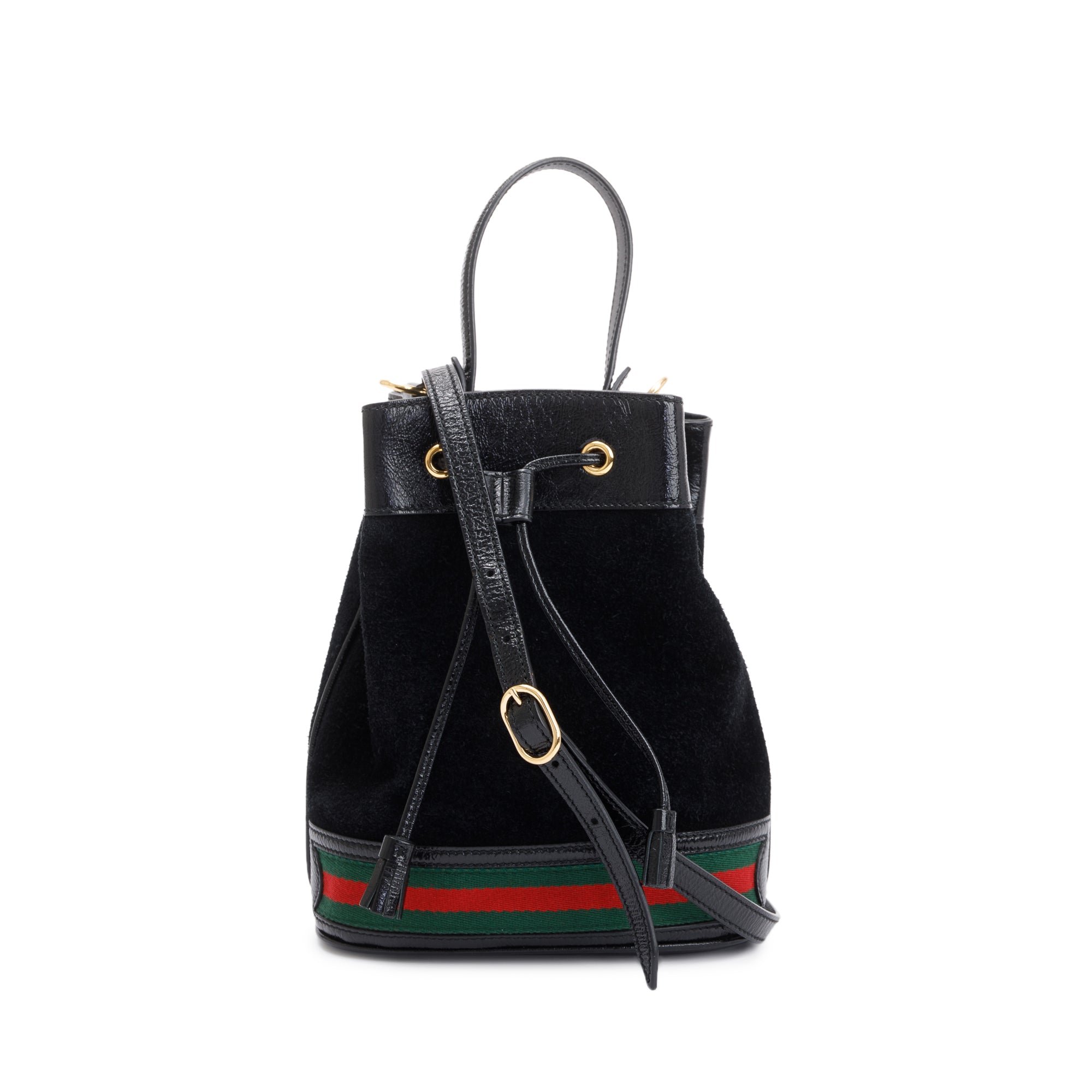 Gucci Black Suede Ophidia GG Small Bucket Bag w/ Strap