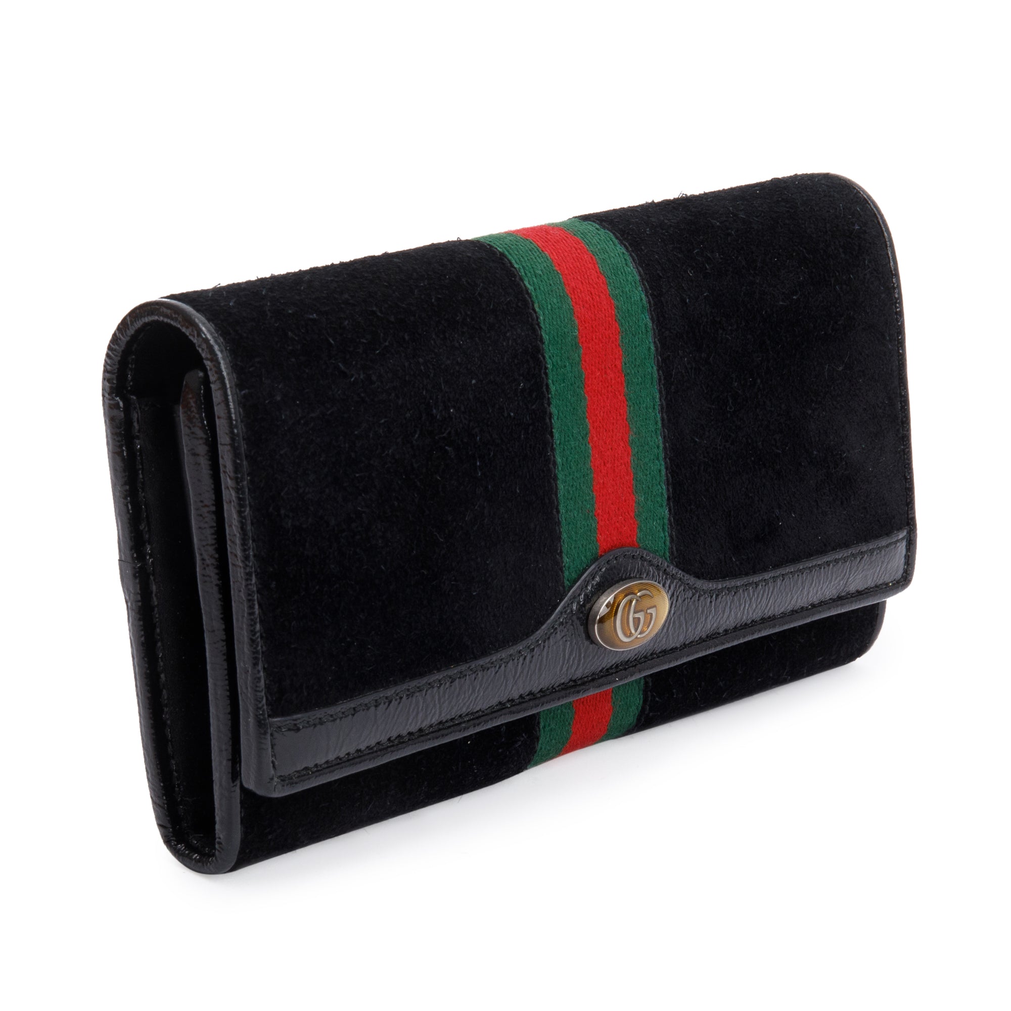Gucci Black Suede Ophidia GG Web Wallet on Chain w/ Box
