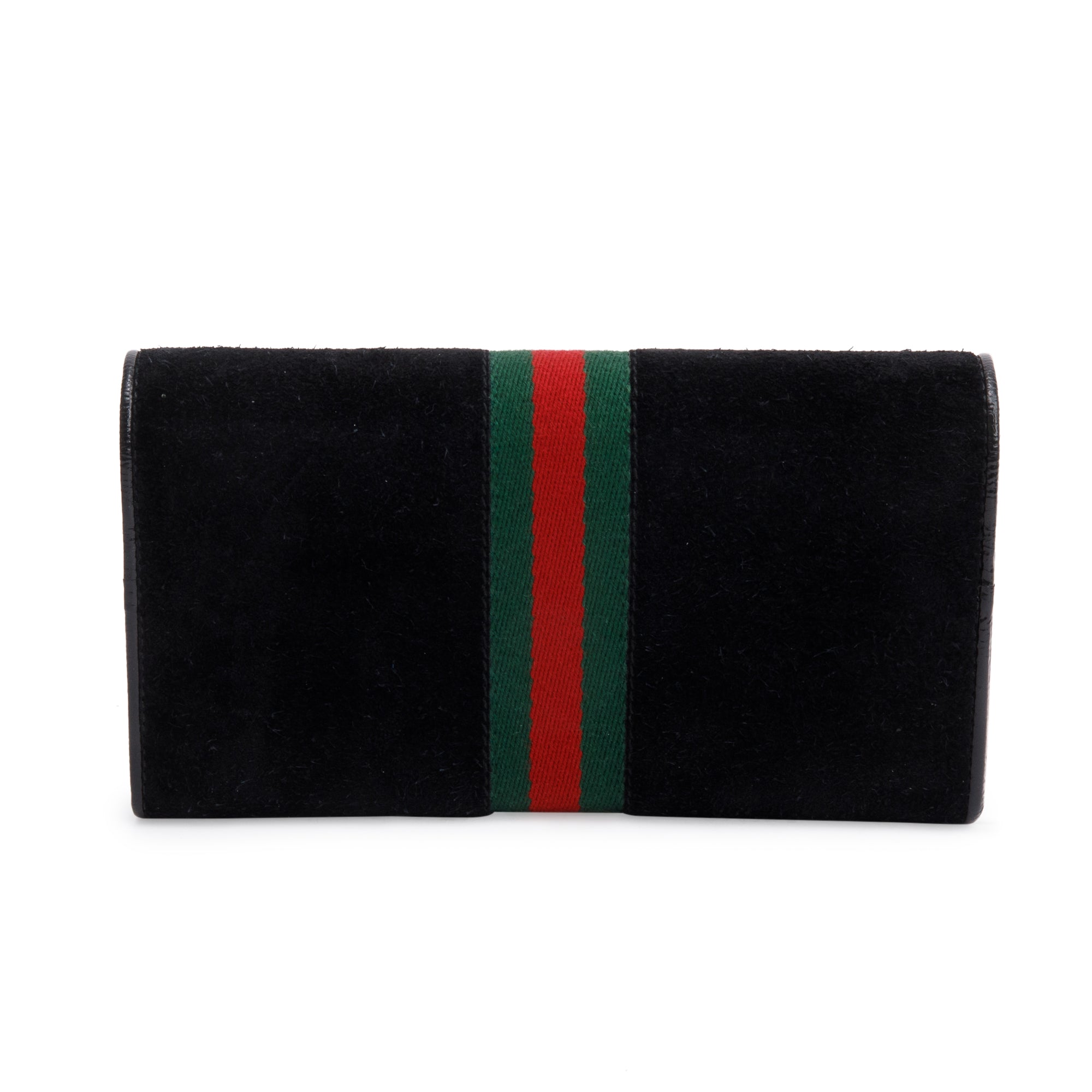 Gucci Black Suede Ophidia GG Web Wallet on Chain w/ Box