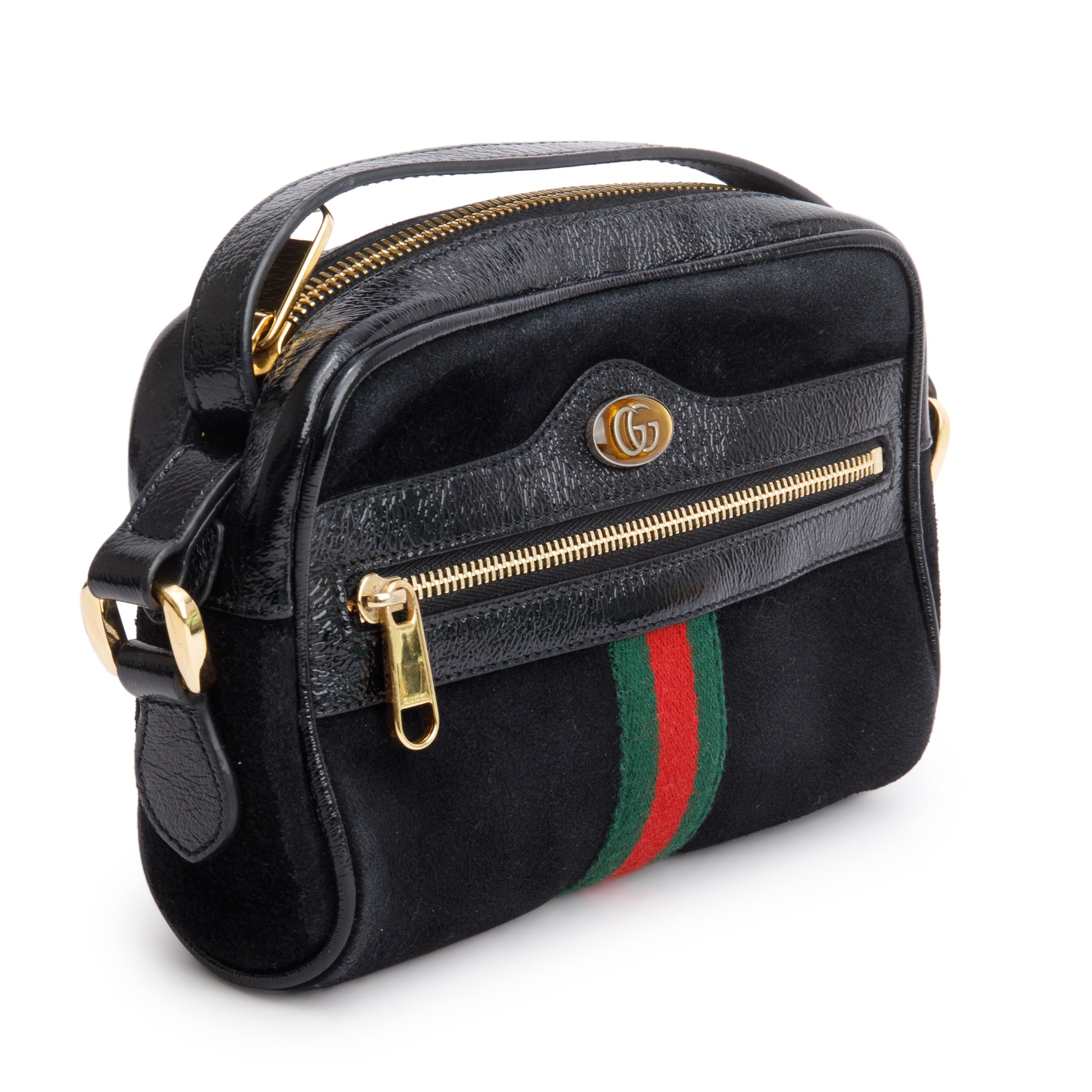 Gucci Black Suede Web Mini Ophidia Crossbody Bag