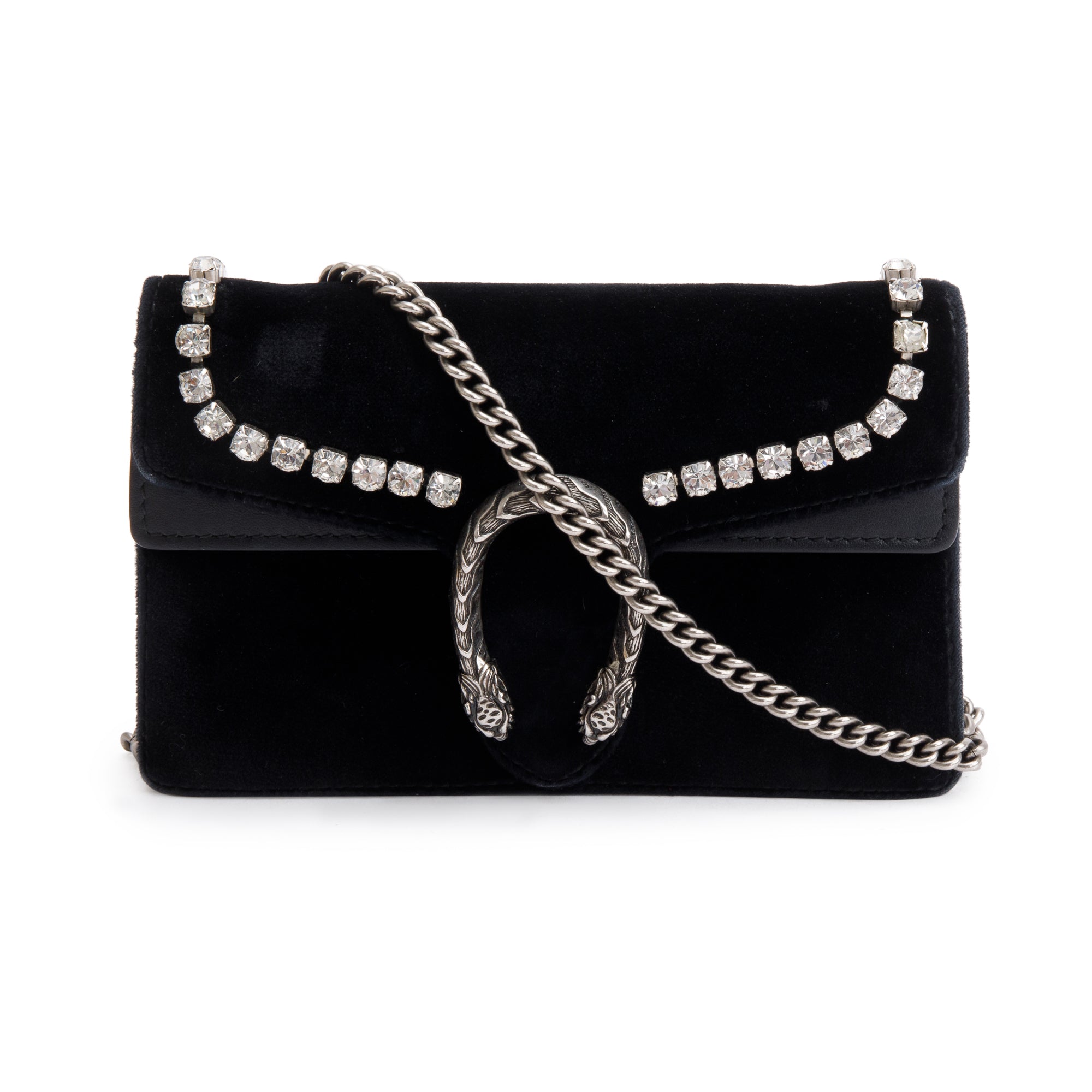 Gucci Black Velvet Crystal Embellished Dionysus Super Mini Bag