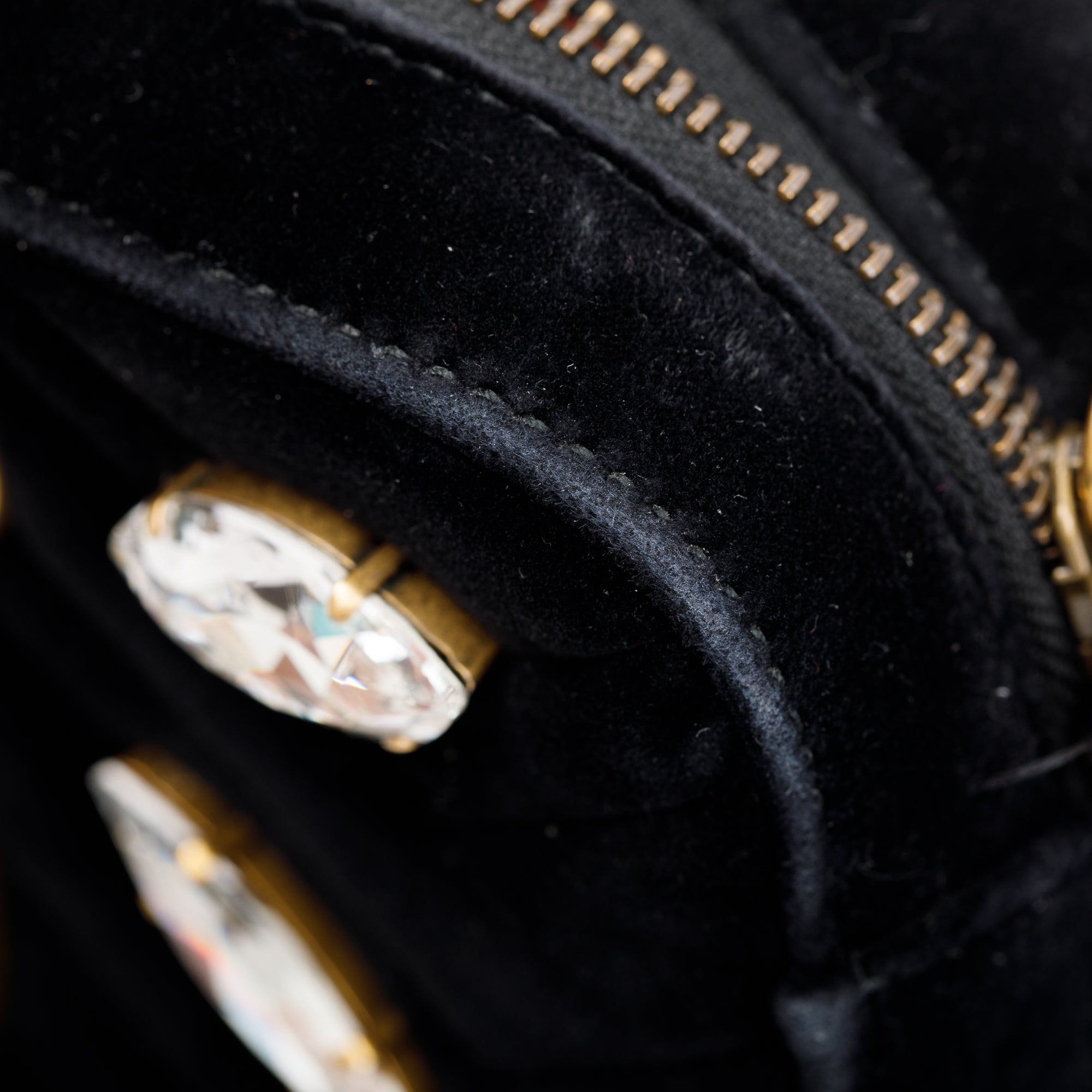 Gucci Black Velvet GG Marmont Matelasse Crystal Mini Shoulder Bag w/ Box & Receipt