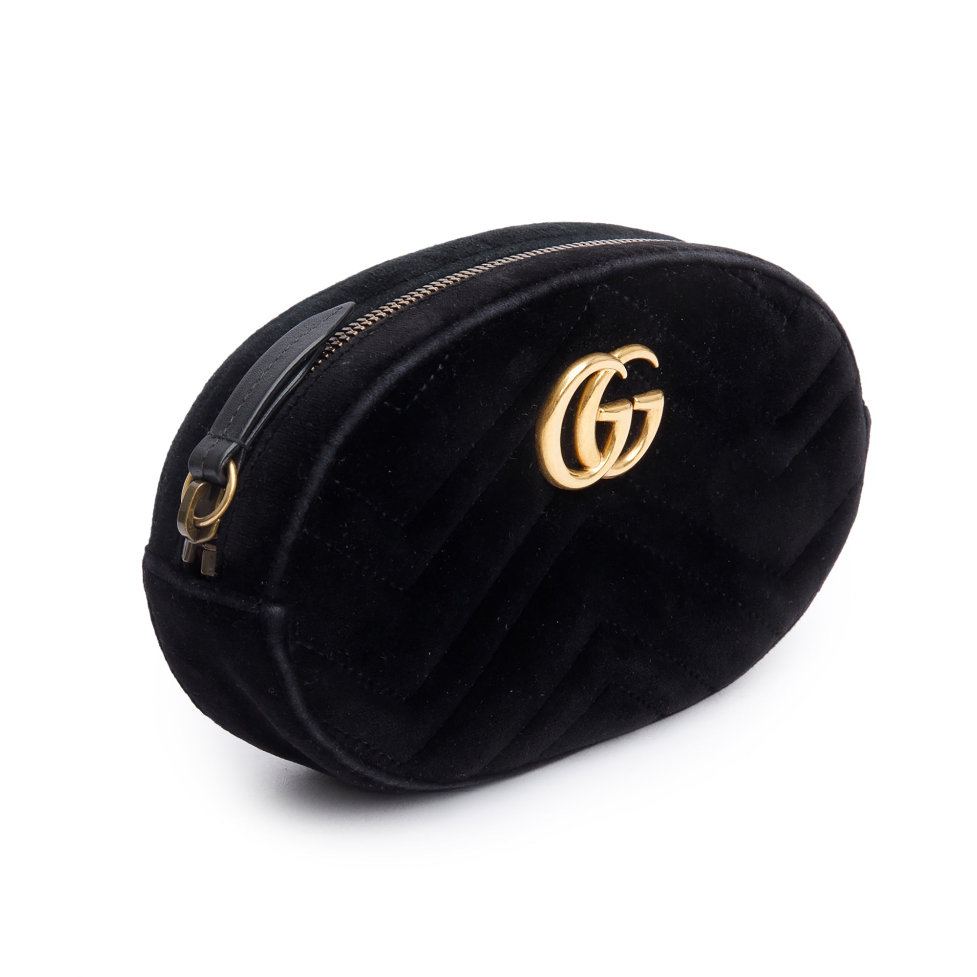 Gucci Black Velvet Matelasse GG Marmont Belt Bag, Size 85 35