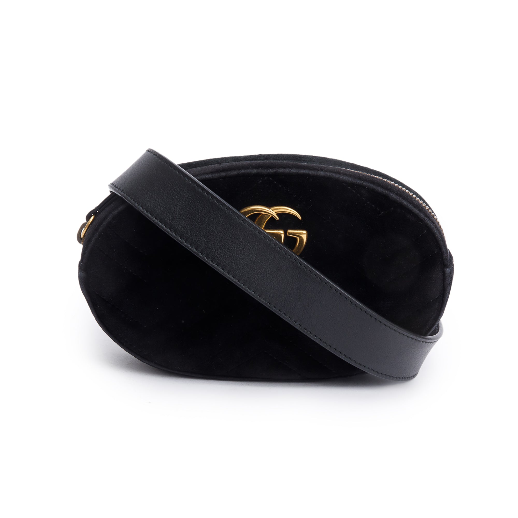 Gucci Black Velvet Matelasse GG Marmont Belt Bag, Size 85 35
