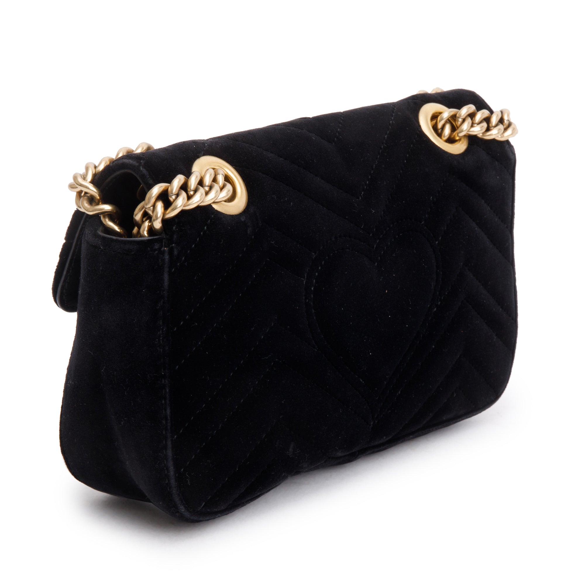 Gucci Black Velvet Matelasse GG Marmont Mini Shoulder Bag