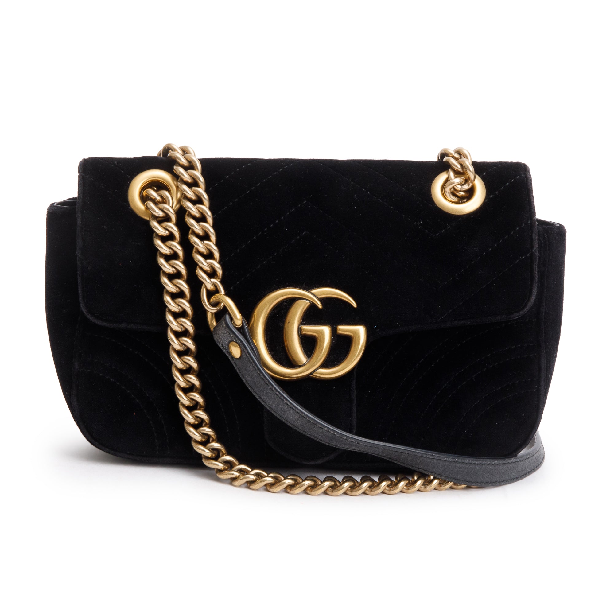 Gucci Black Velvet Matelasse GG Marmont Mini Shoulder Bag