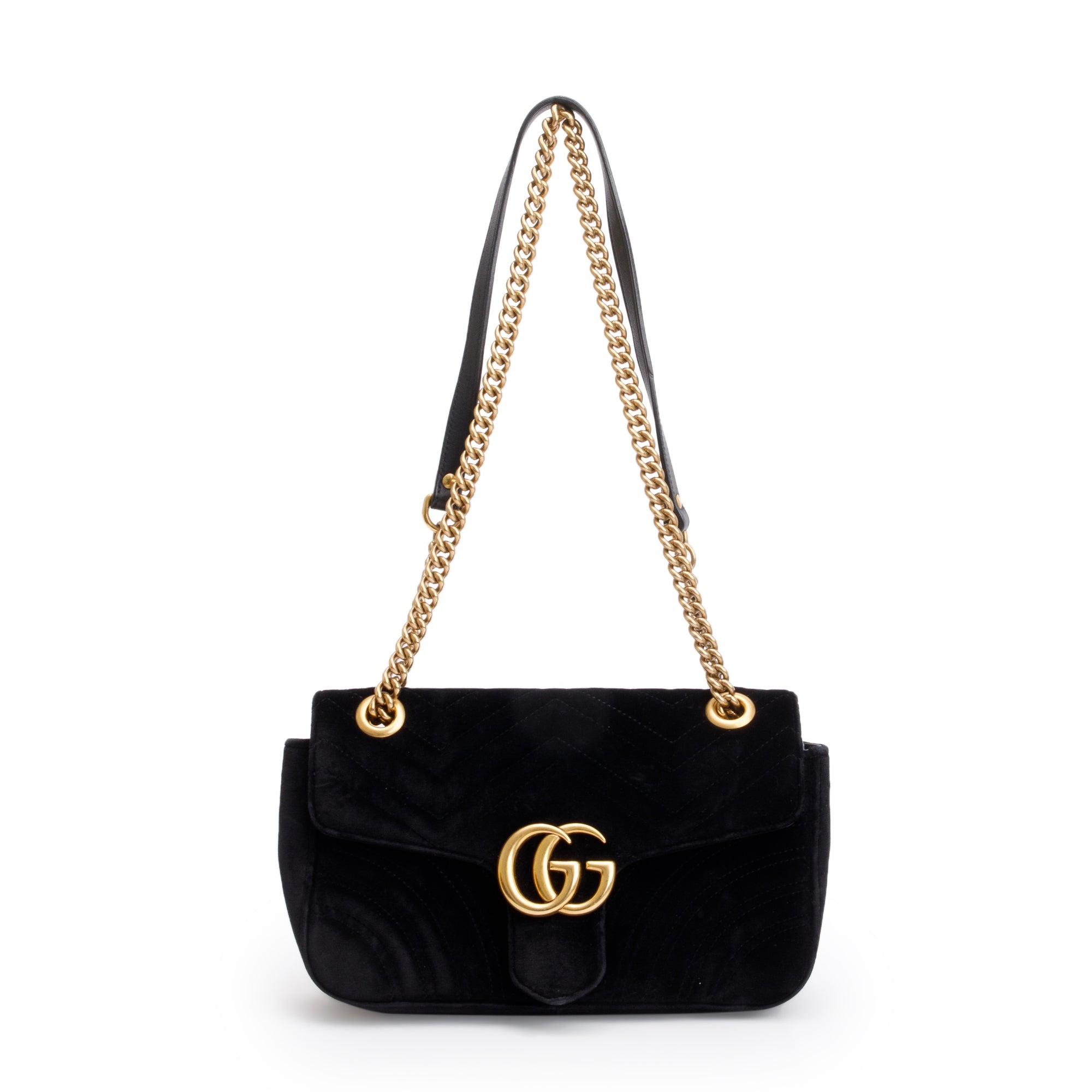 Gucci Black Velvet Matelasse GG Marmont Small Shoulder Bag