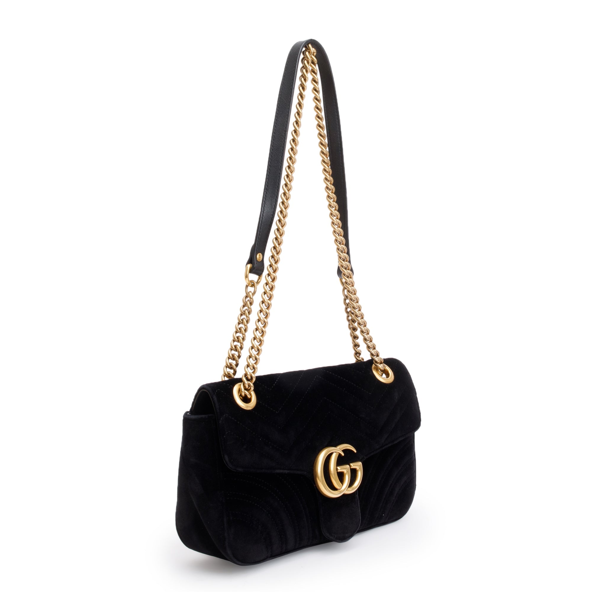 Gucci Black Velvet Matelasse GG Marmont Small Shoulder Bag