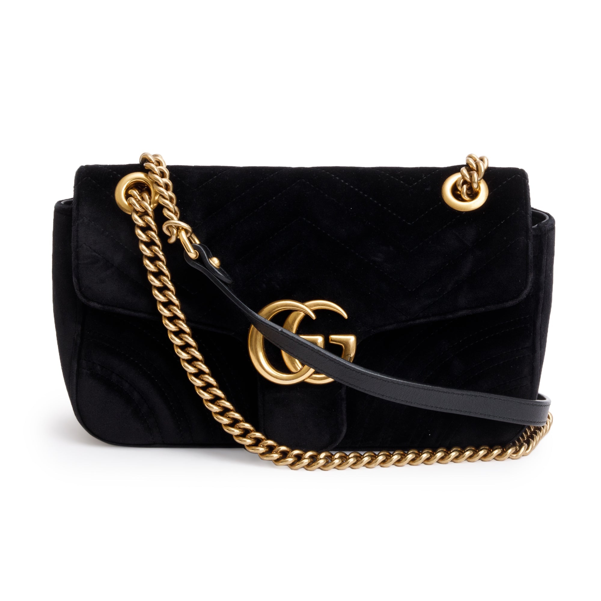 Gucci Black Velvet Matelasse GG Marmont Small Shoulder Bag