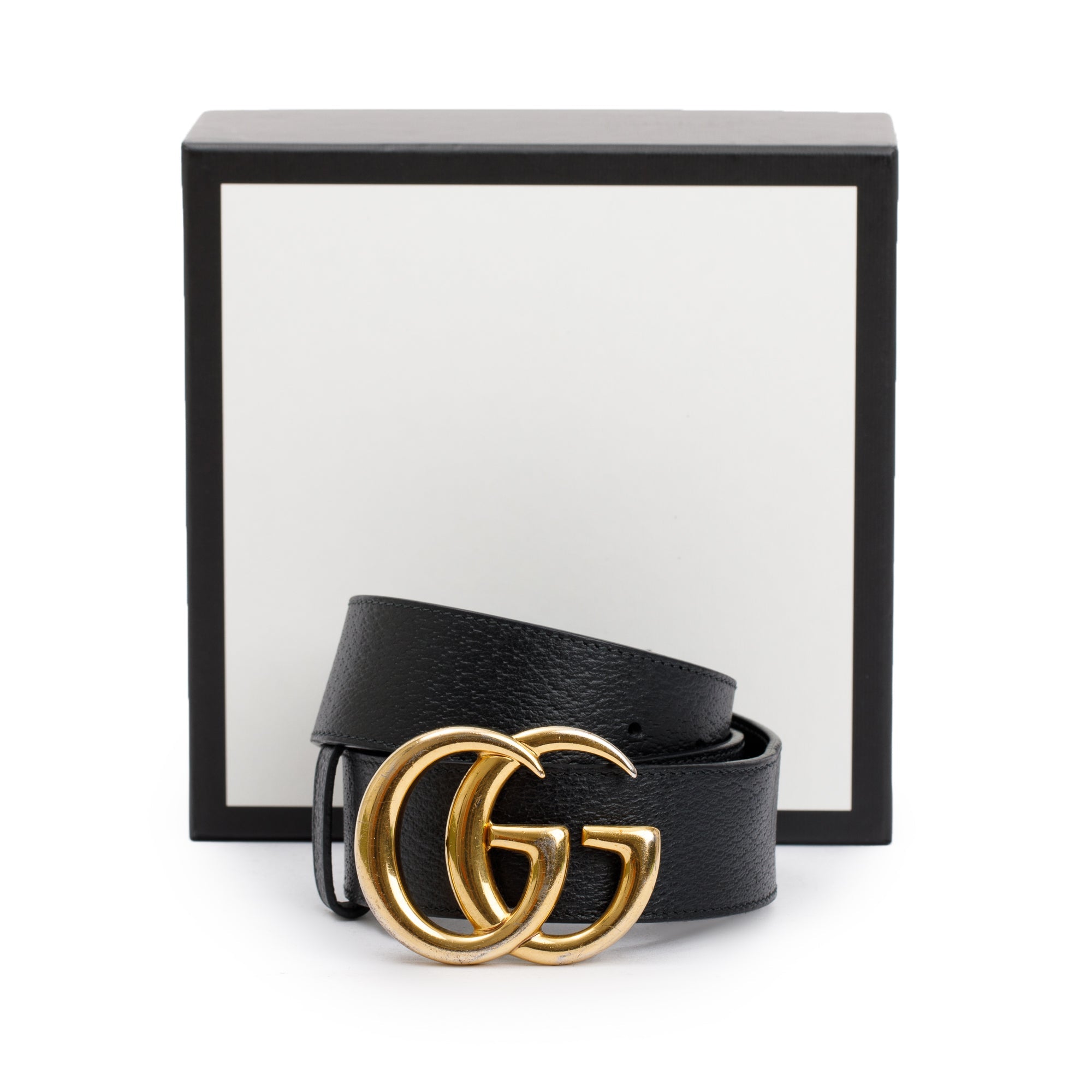 Gucci Black Wide Leather Belt with Double G Buckle 85 34 w/ Box