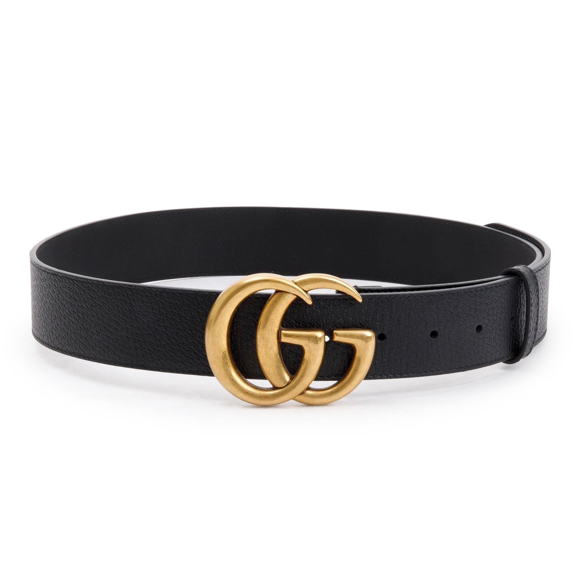 Gucci Black Wide Leather Belt with Double G Buckle 90 36 w/ Box