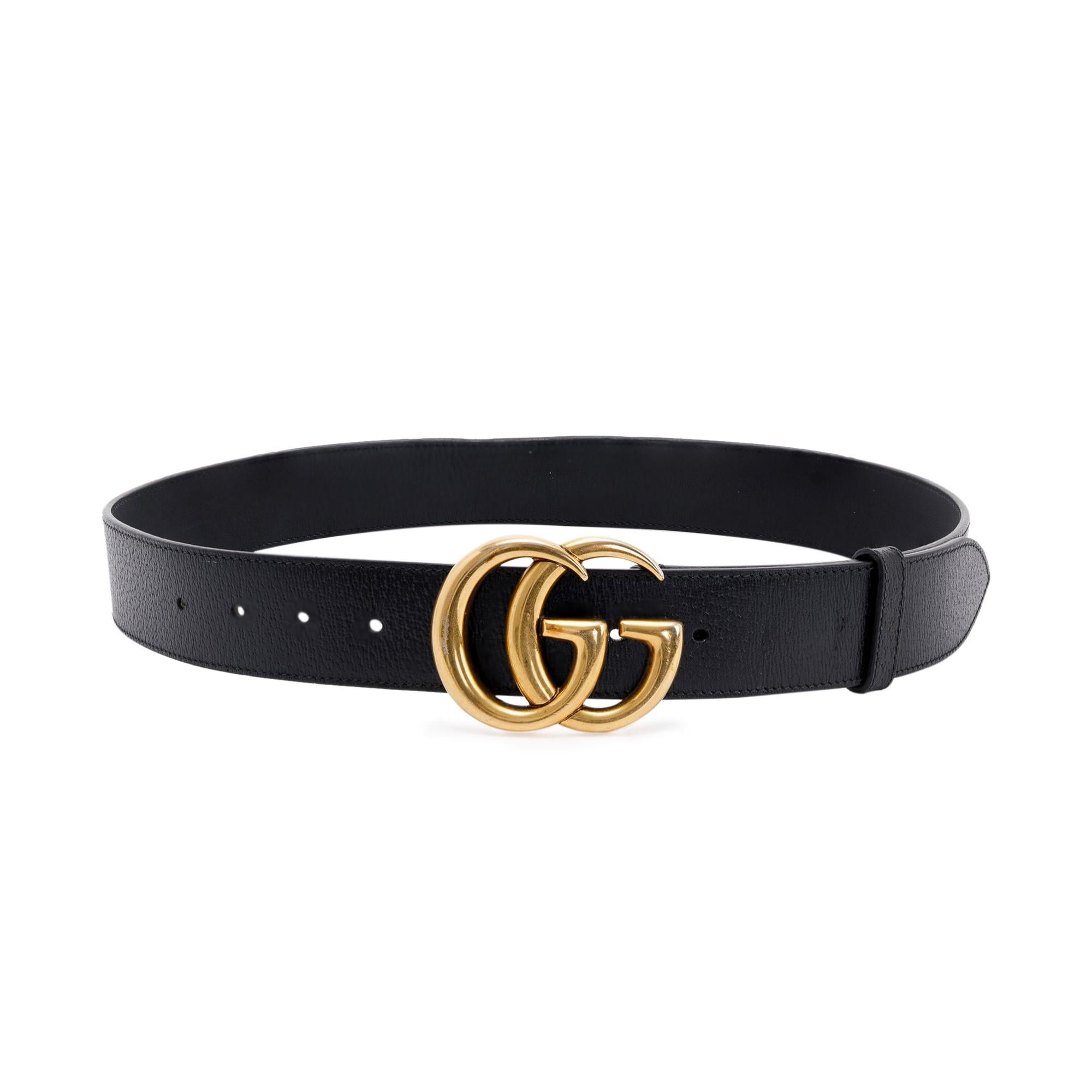 Gucci Black Wide Leather Belt with Double G Buckle