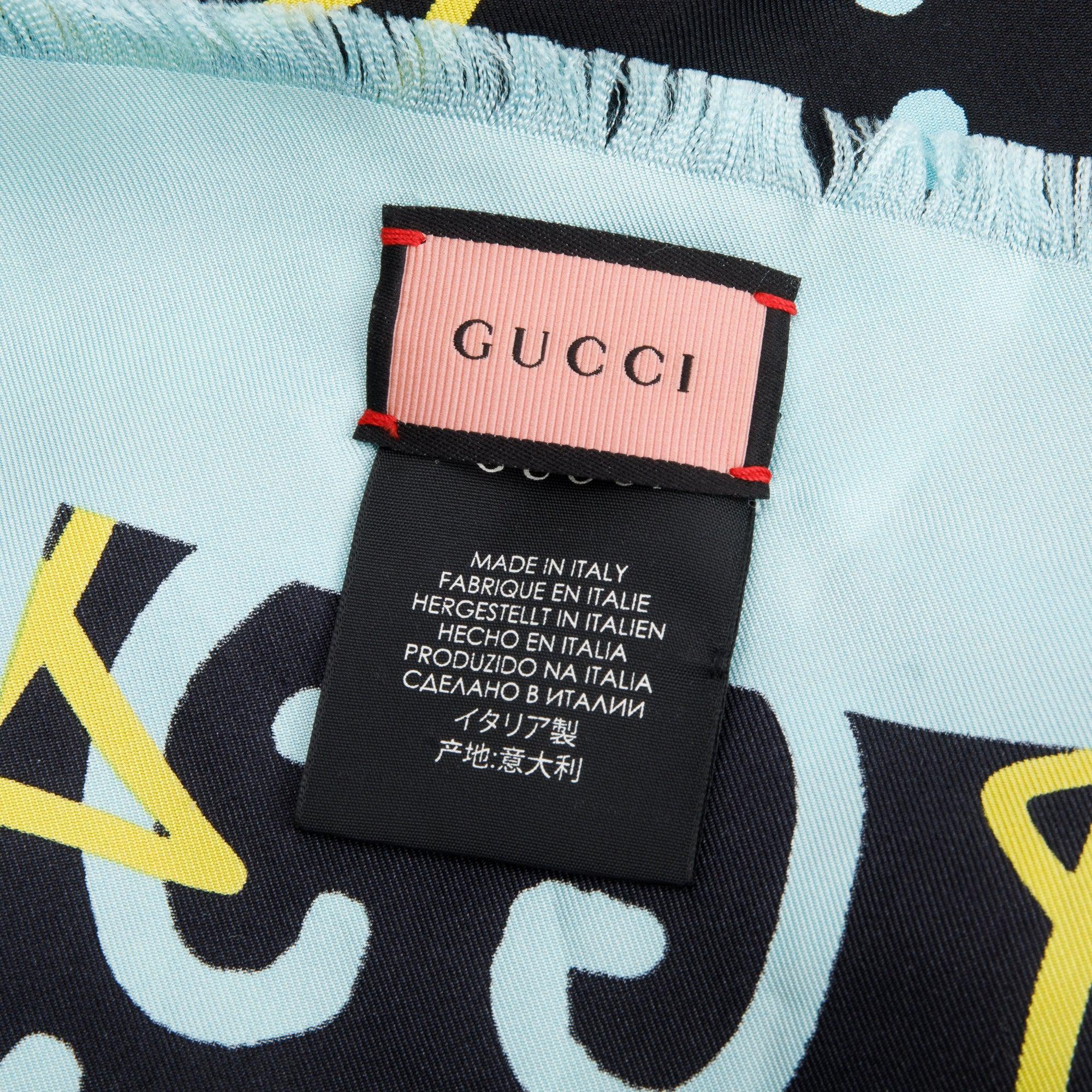 Gucci Black/Blue GG Star GucciGhost Print Silk Scarf w/ Box