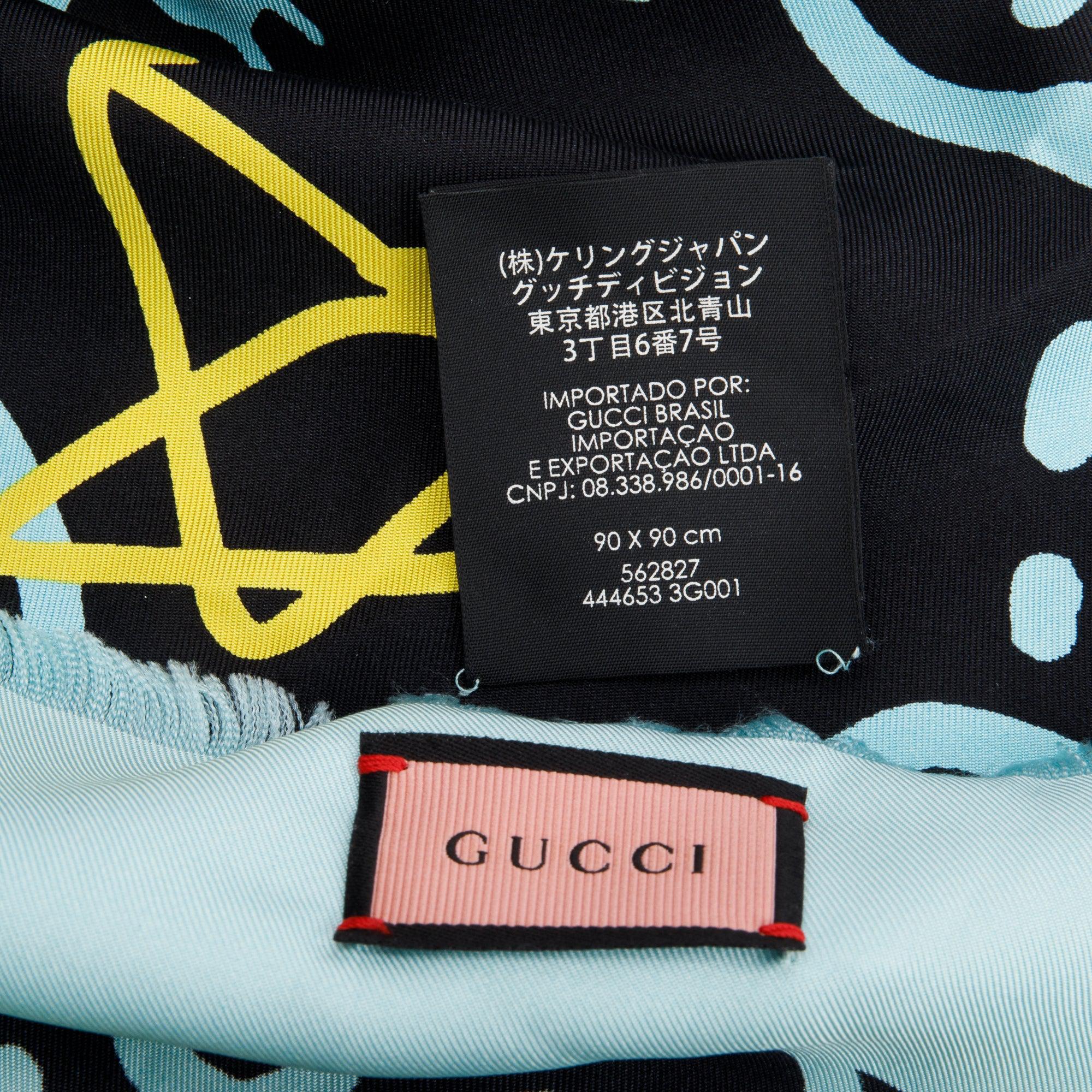 Gucci Black/Blue GG Star GucciGhost Print Silk Scarf w/ Box