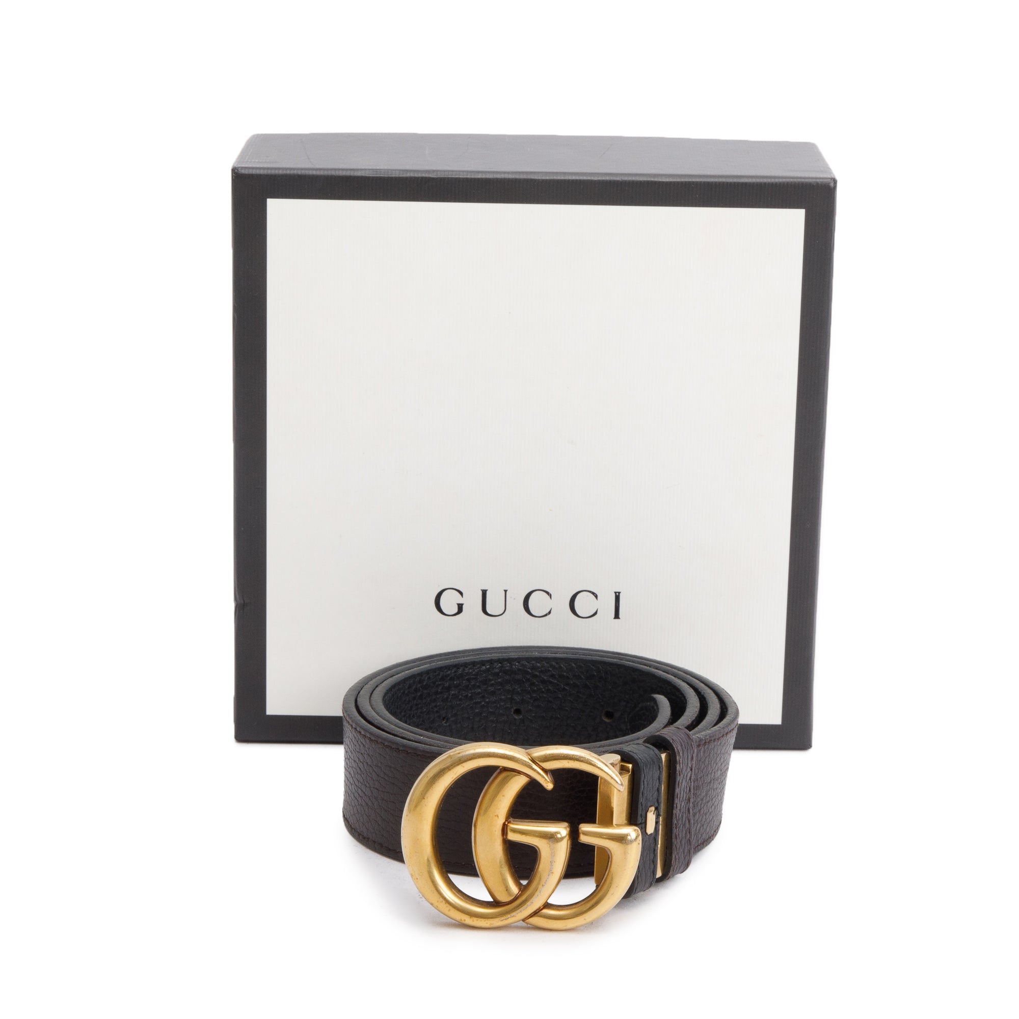 Gucci Black/Brown Reversible Leather Belt with Double G Buckle 100 40 w/ Box