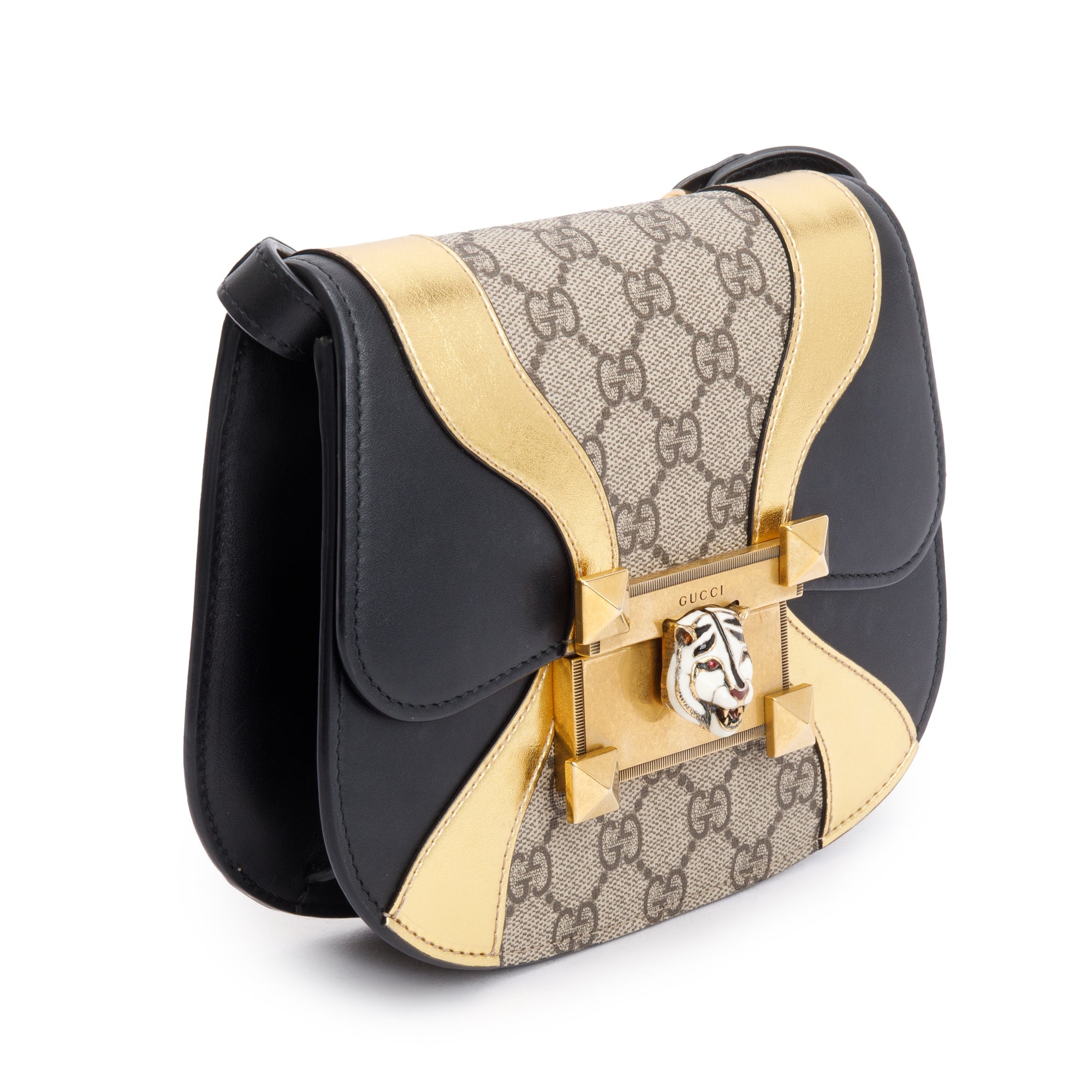 Gucci Black/Gold Calfskin Leather GG Supreme Osiride Crossbody Bag