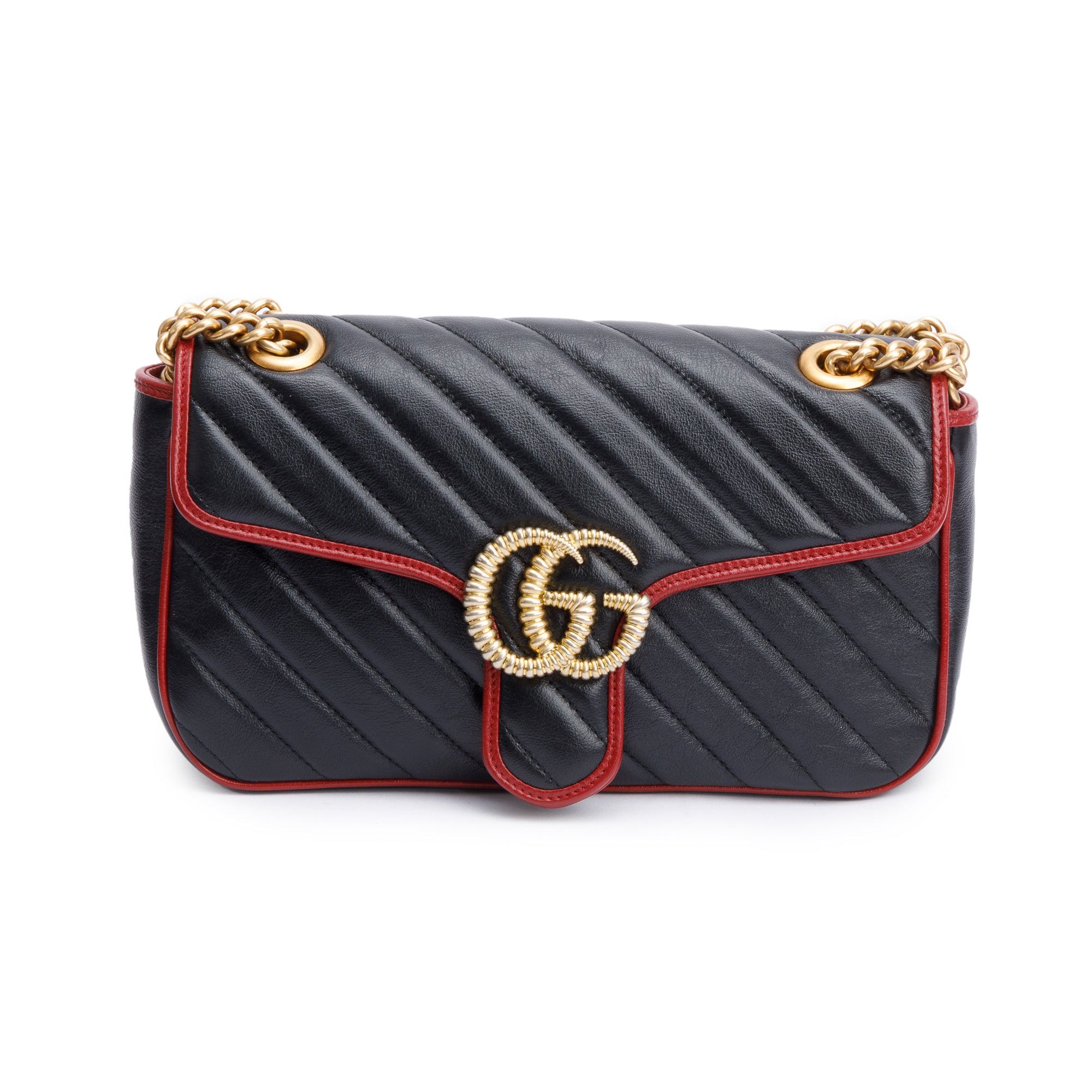Gucci Black/Red GG Marmont Matelasse Leather Torchon Small Shoulder Bag