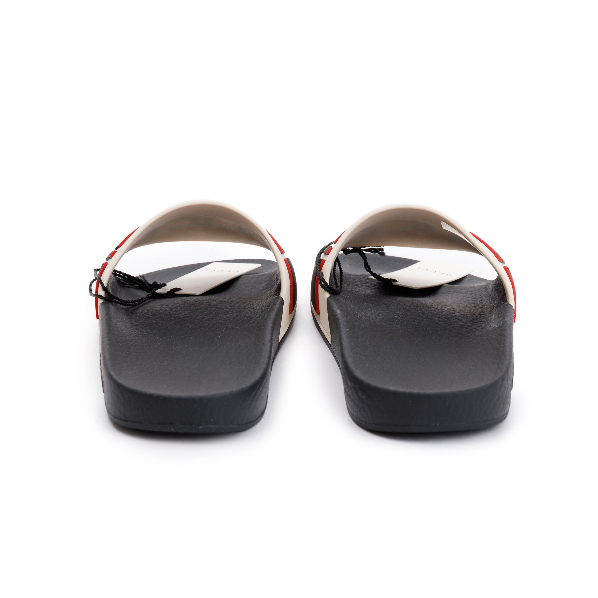 Gucci Black/White Rubber Logo Slides, Size 7.5 w/ Box