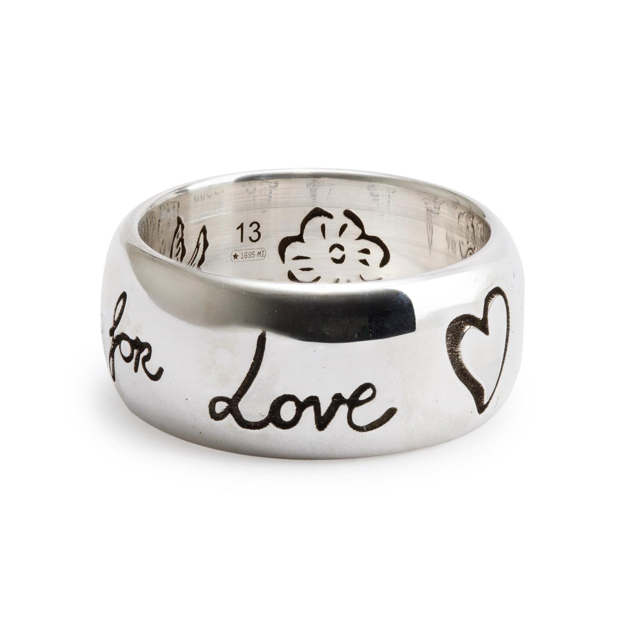 Gucci "Blind for Love" 9MM Wide Band Ring, Size 13 6