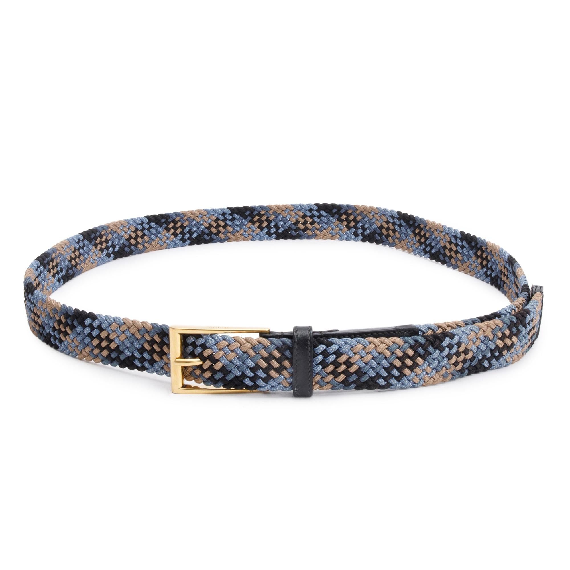 Gucci Blue Braided Elastic Belt with Tang Buckle 115 45