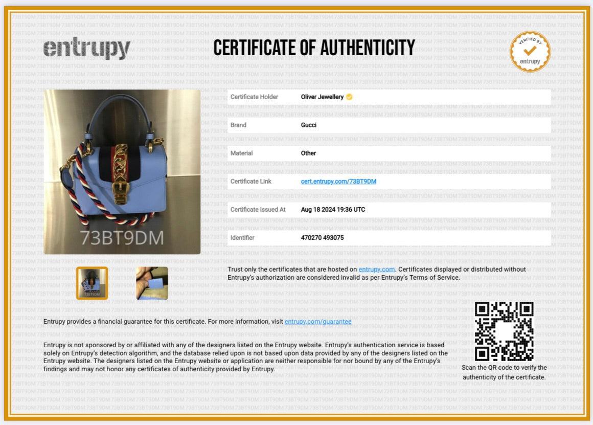 Gucci Blue Calfskin Leather Mini Sylvie Handle Bag w/ Straps