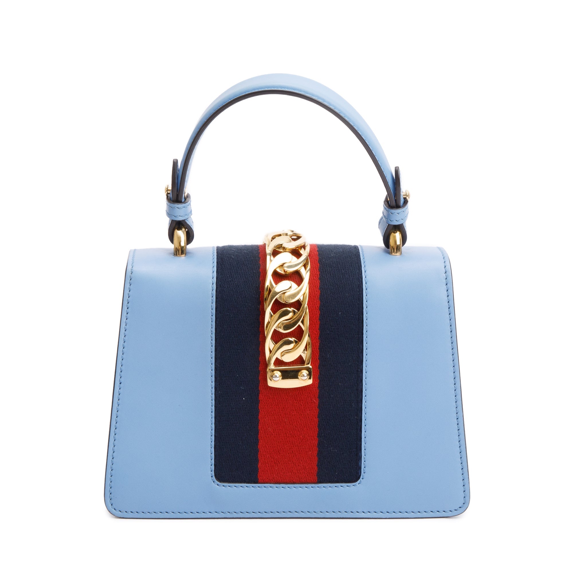Gucci Blue Calfskin Leather Mini Sylvie Handle Bag w/ Straps