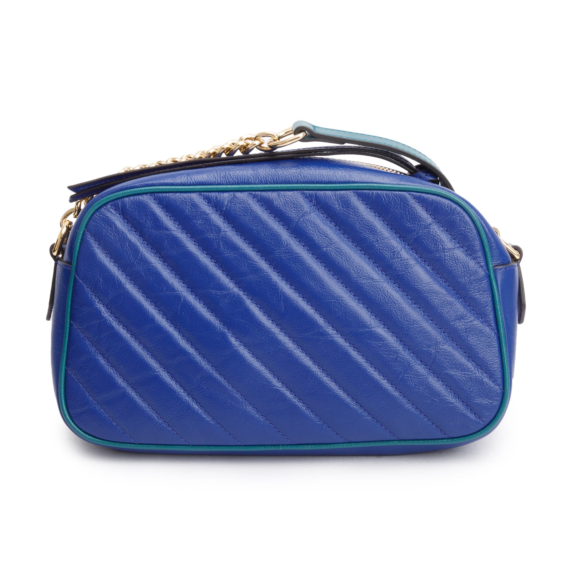 Gucci Blue Diagonal Torchon GG Marmont Small Chain Shoulder Bag