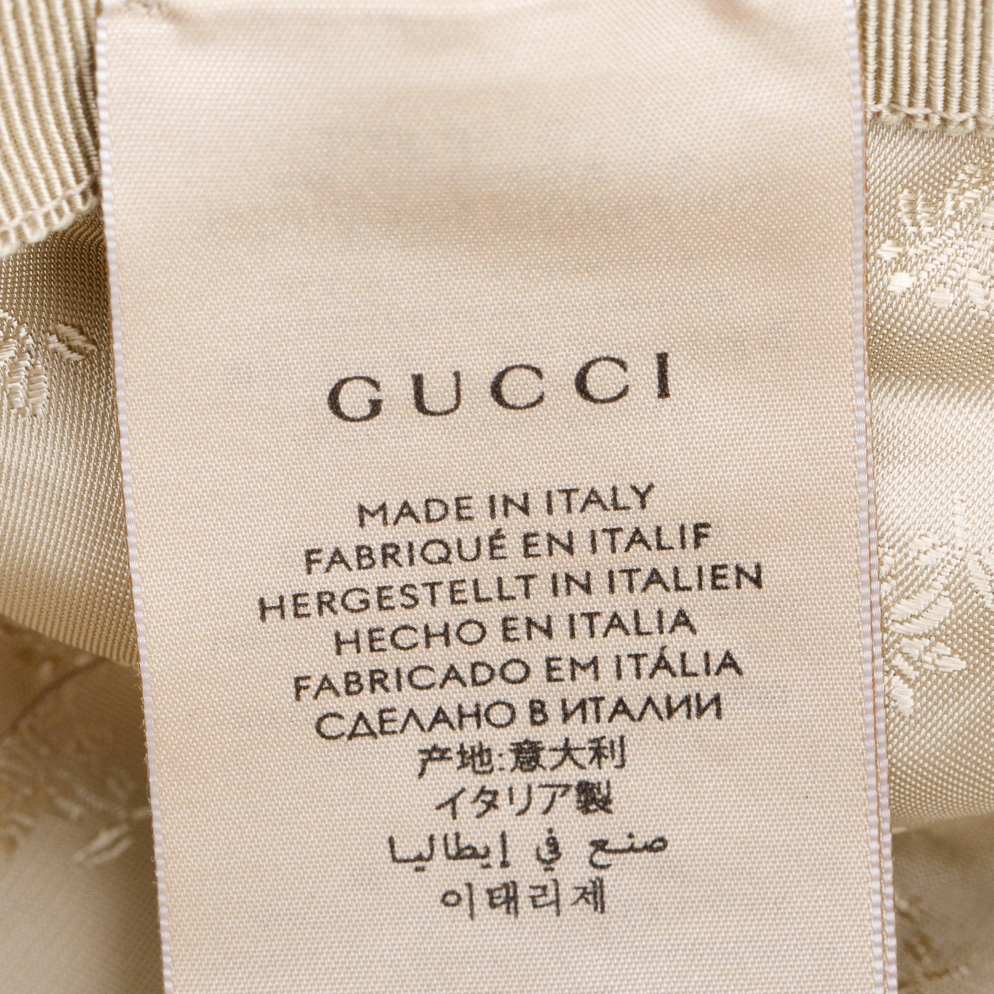 Gucci Blue GG Denim Brown Leather Bucket Hat, Size M 58 w/ Box