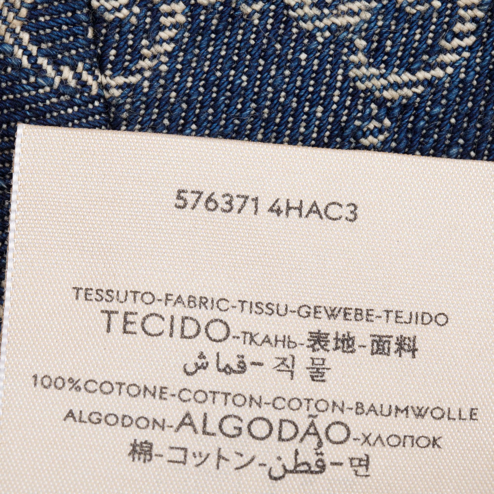 Gucci Blue GG Denim Brown Leather Bucket Hat, Size M 58 w/ Box