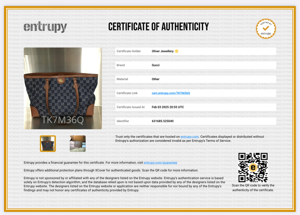 Gucci Blue GG Denim Brown Leather Trim Ophidia GG Medium Tote