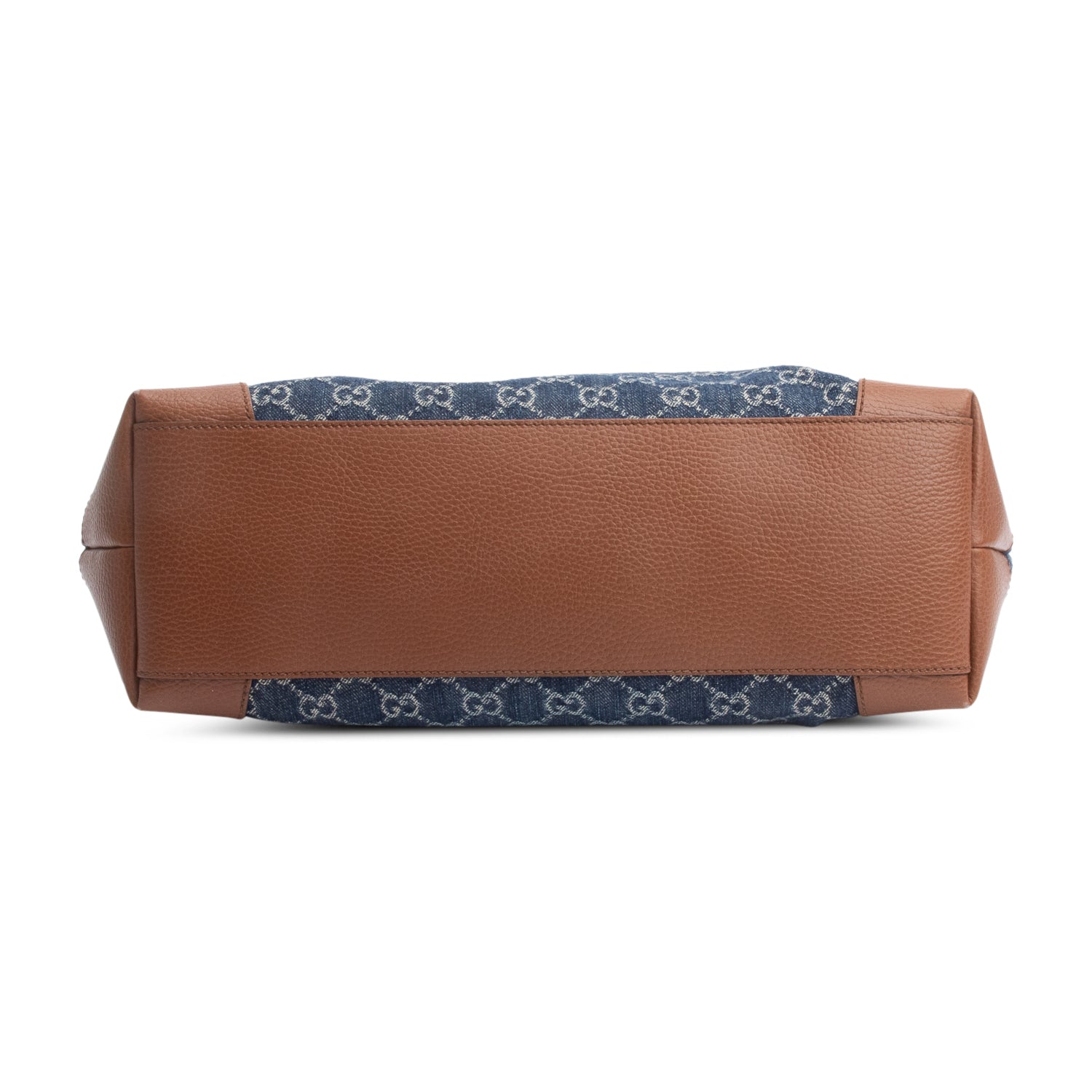 Gucci Blue GG Denim Brown Leather Trim Ophidia GG Medium Tote