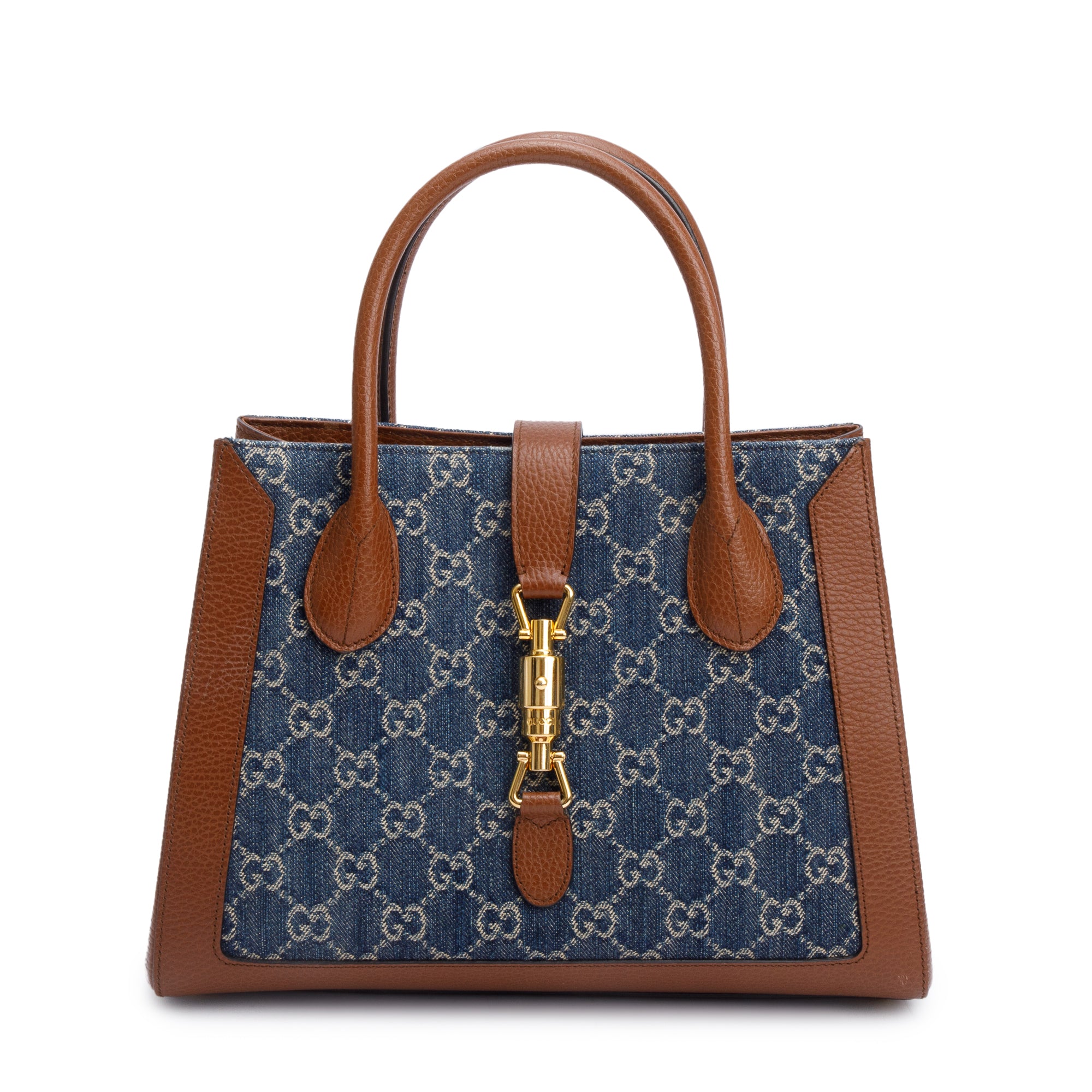 Gucci Blue GG Denim Medium Jackie 1961 Top Handle Tote Bag w/ Strap