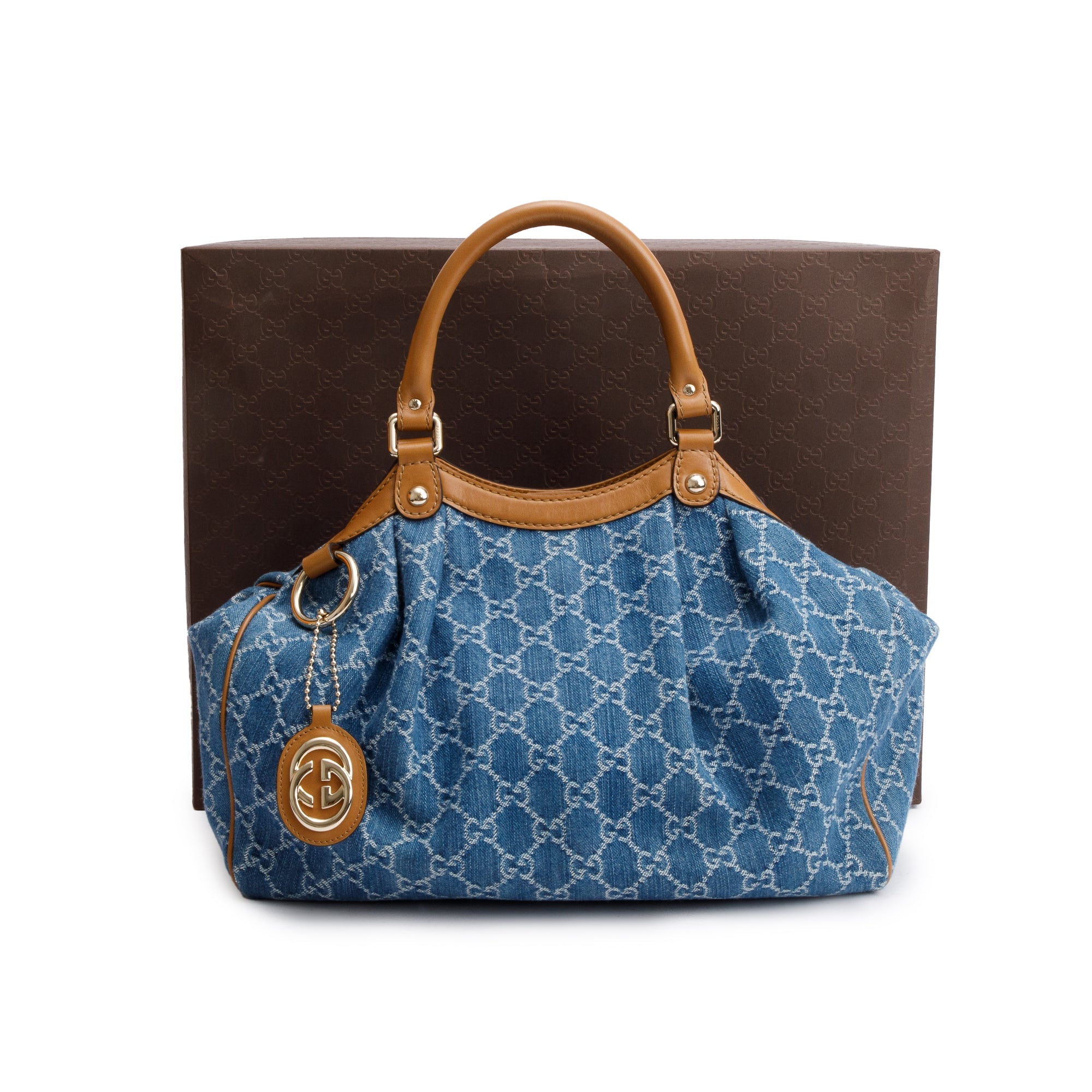 Gucci Blue GG Denim Medium Sukey Tote w/ Box