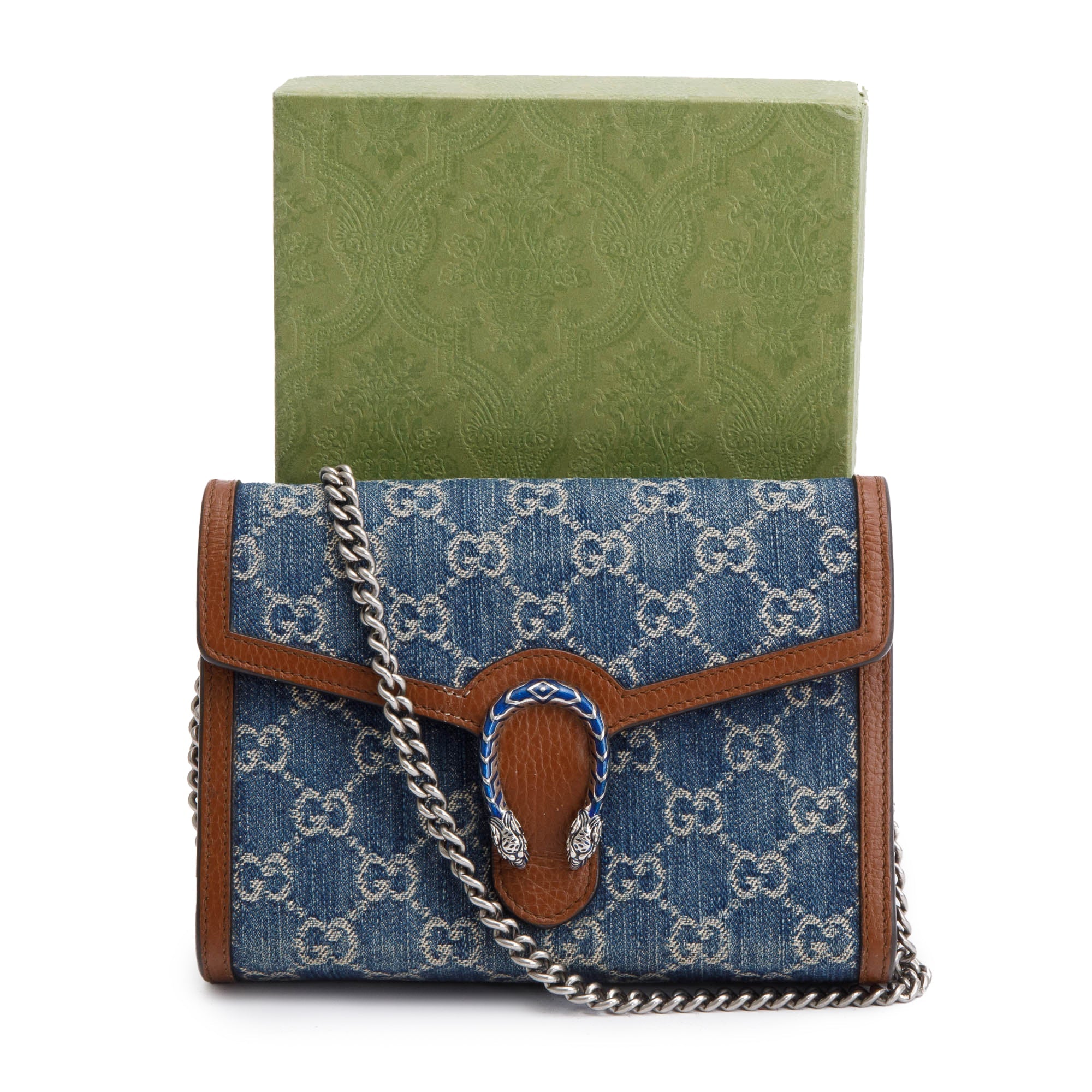 Gucci Blue GG Denim Mini Dionysus Wallet on Chain w/ Box