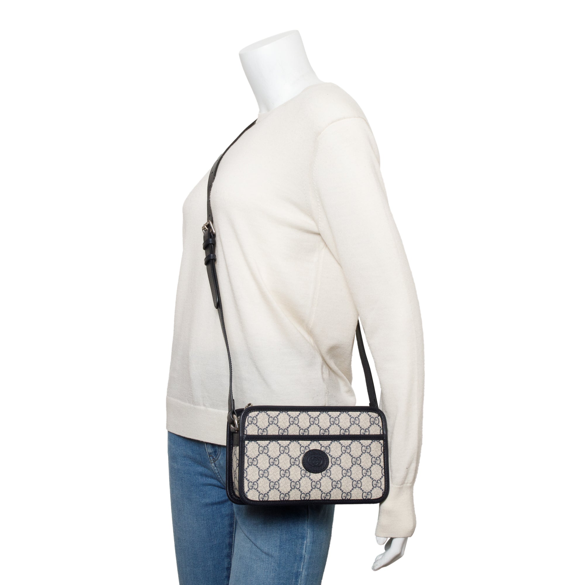 Gucci Blue GG Supreme Mini Bag with Interlocking G w/ Box