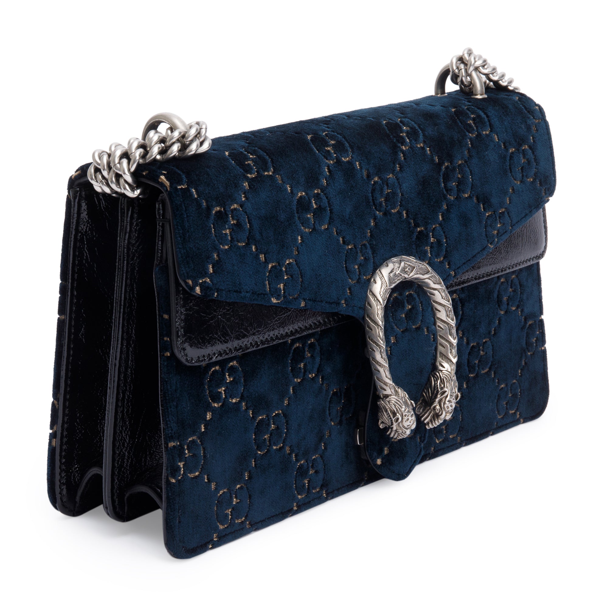 Gucci Blue GG Velvet Small Dionysus Shoulder Bag