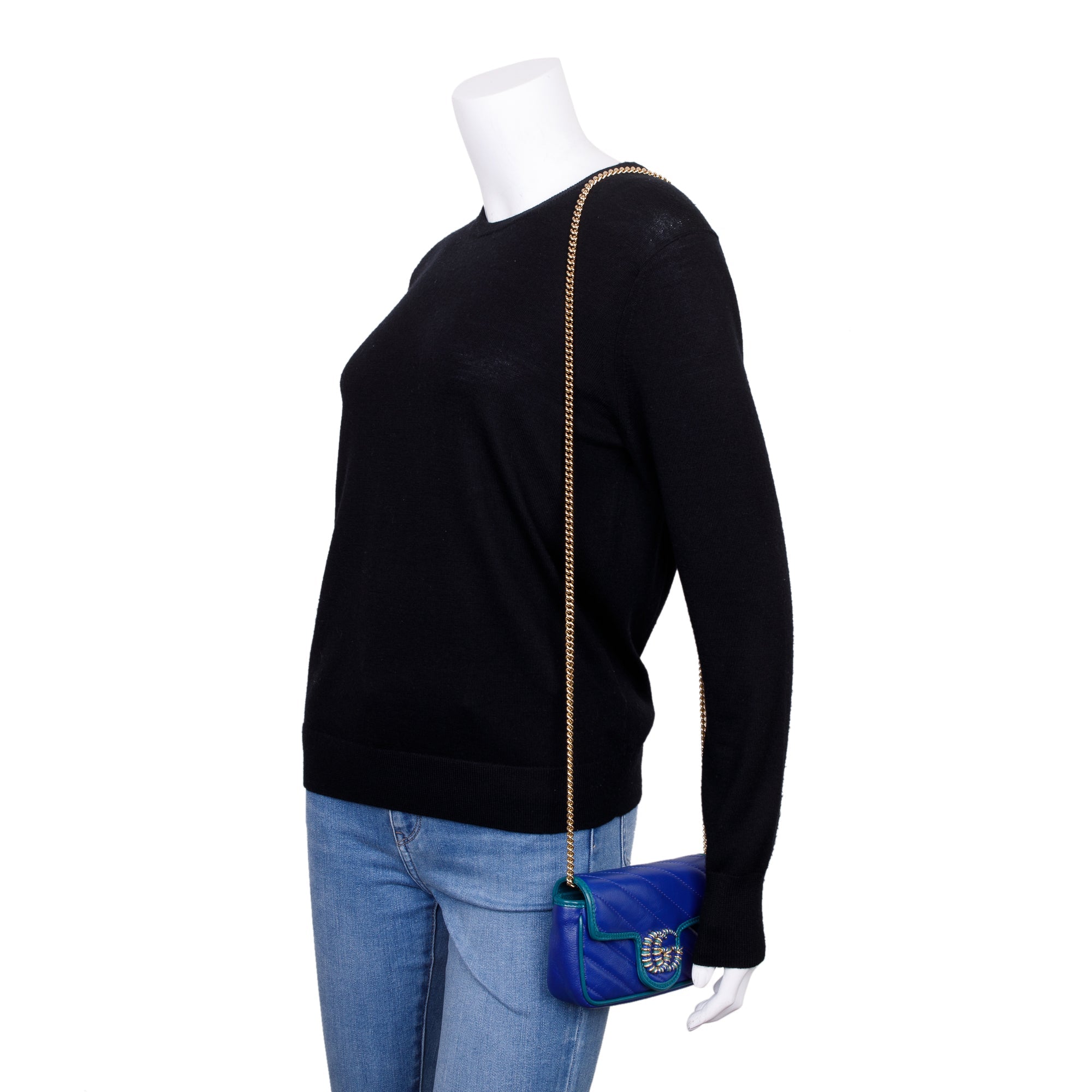 Gucci Blue & Green Calfskin Leather GG Marmont Torchon Super Mini Bag