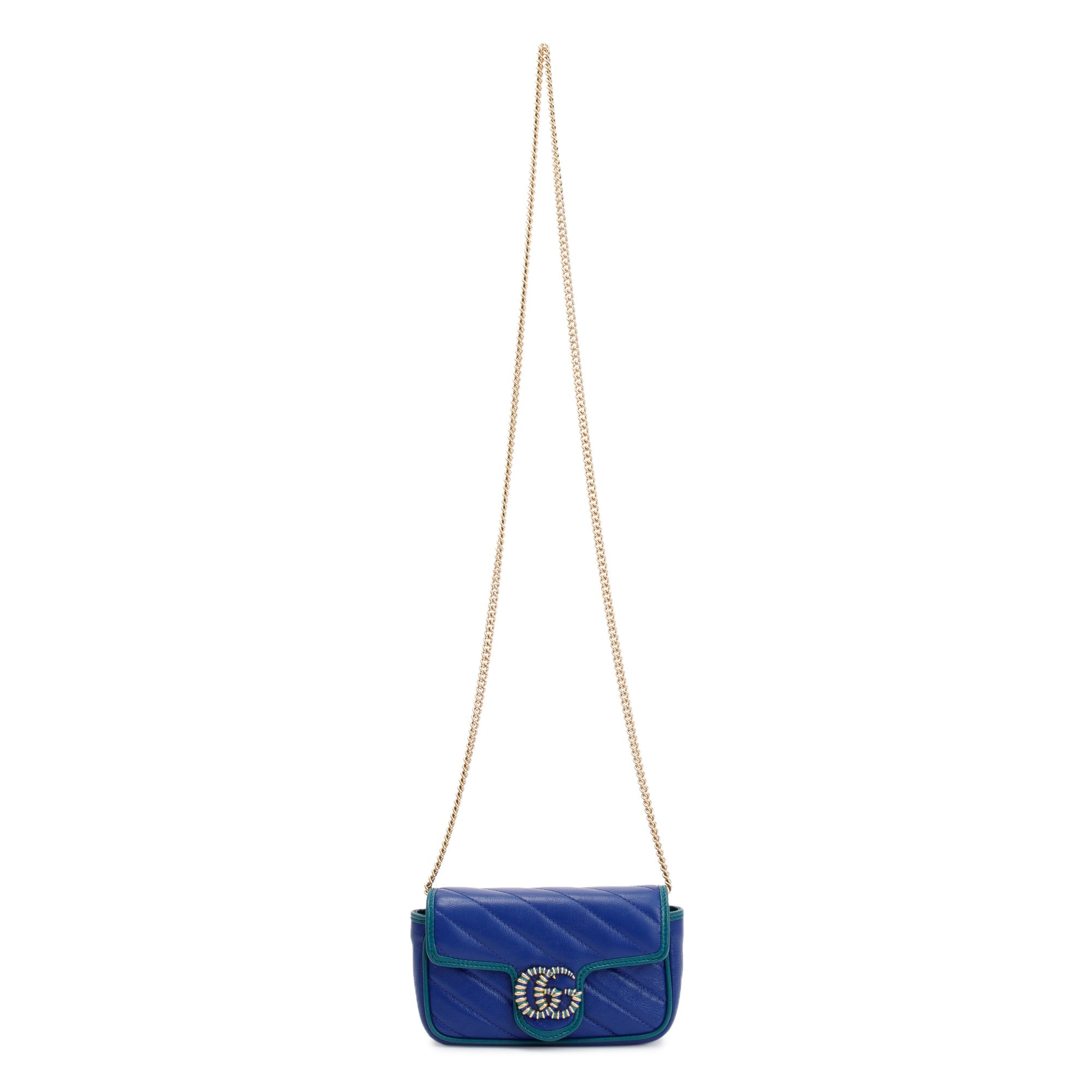 Gucci Blue & Green Calfskin Leather GG Marmont Torchon Super Mini Bag