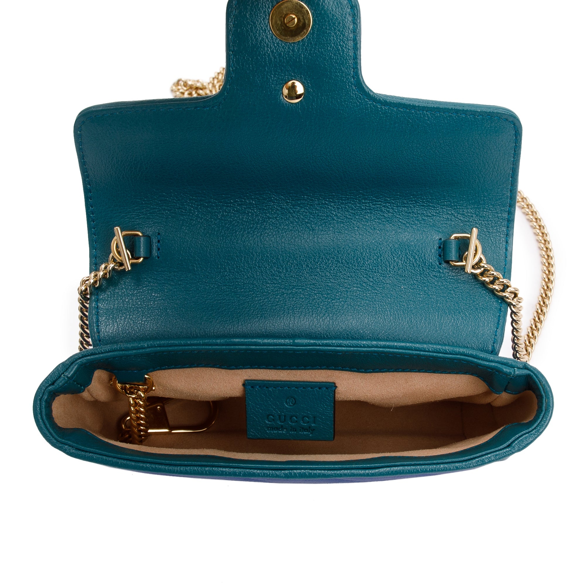 Gucci Blue & Green Calfskin Leather GG Marmont Torchon Super Mini Bag