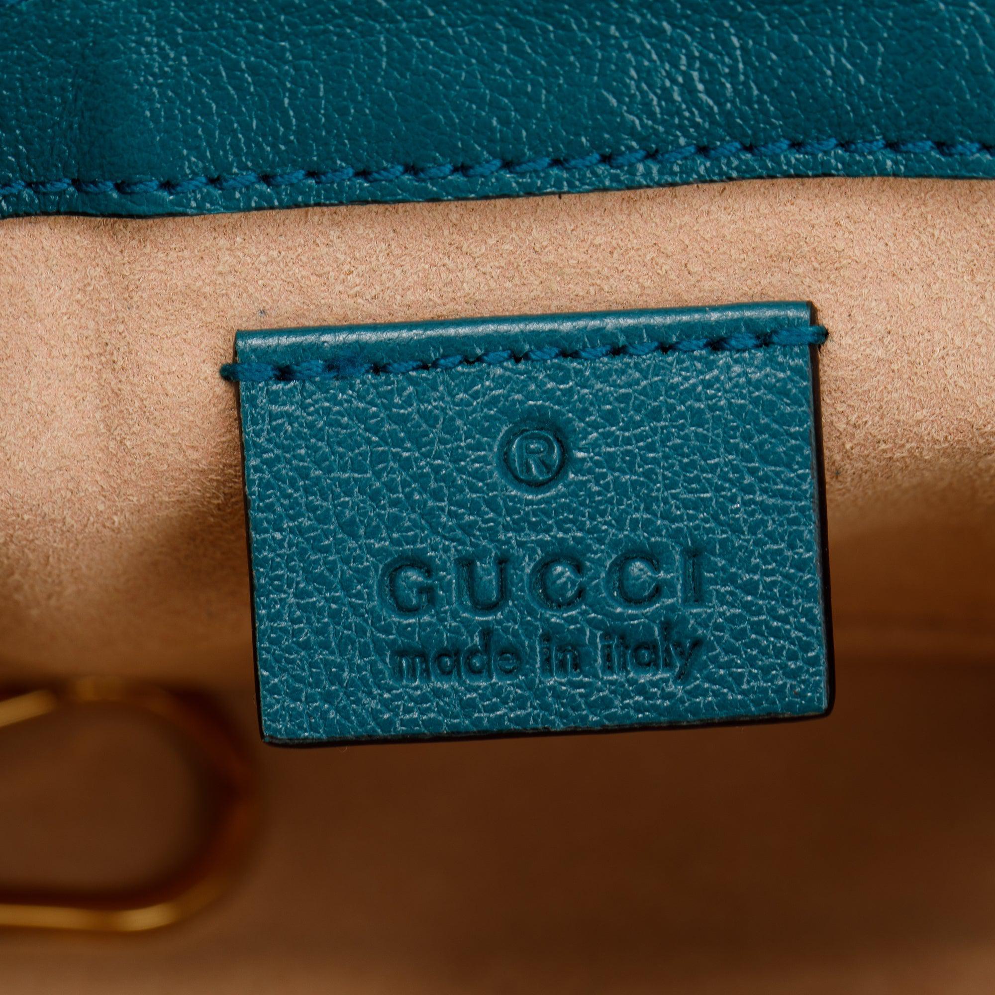 Gucci Blue & Green Calfskin Leather GG Marmont Torchon Super Mini Bag