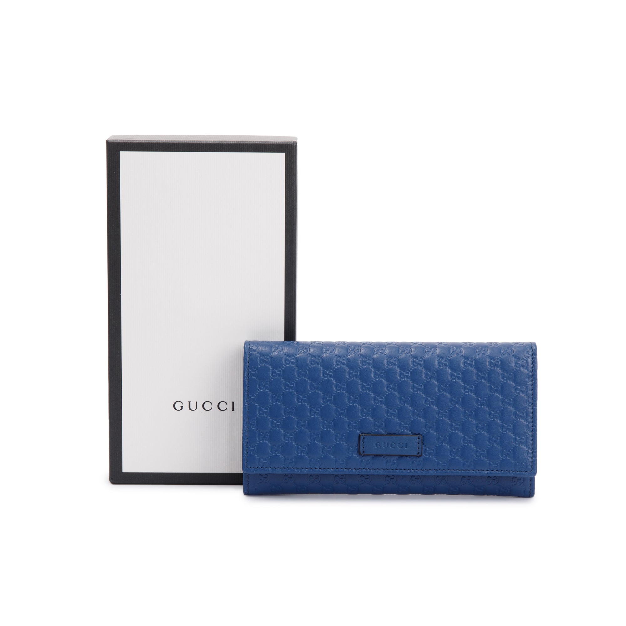 Gucci Blue Microguccissima Leather Continental Flap Wallet w/ Box