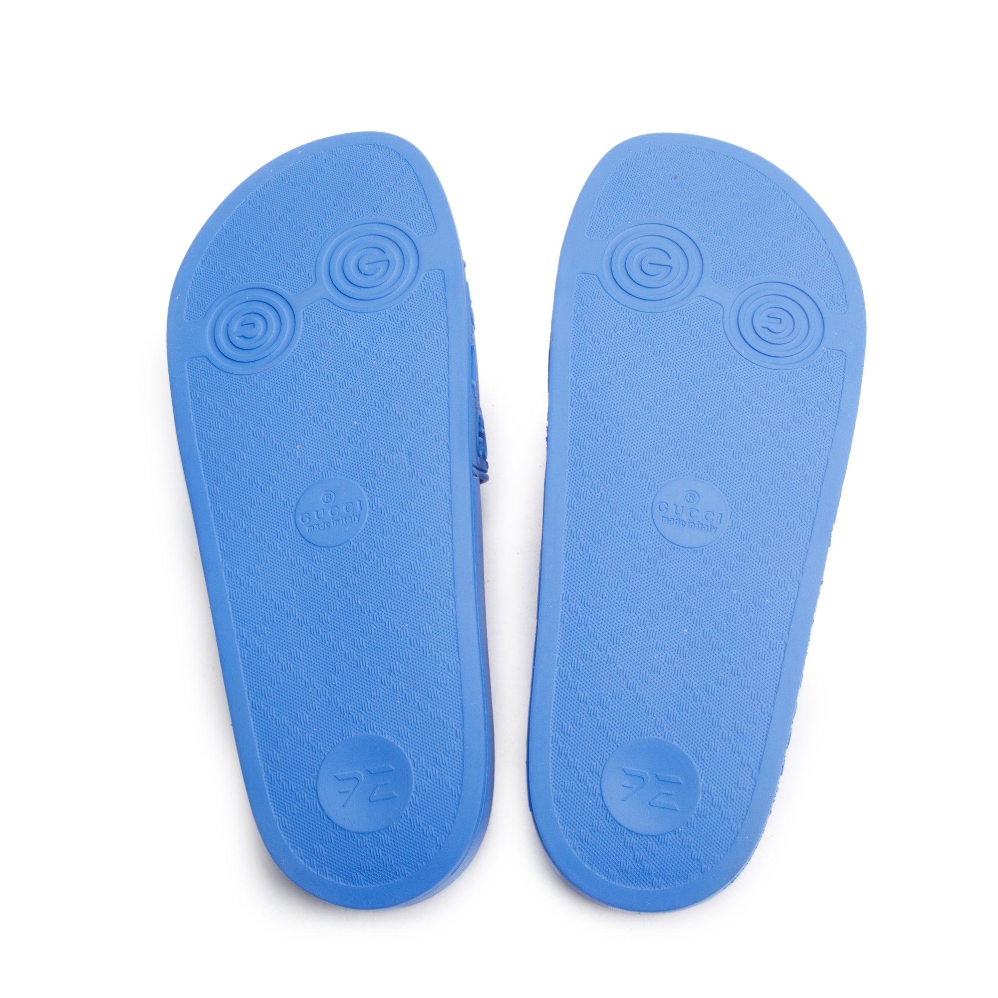 Gucci Blue Rubber GG Cutout Accent Slides, Size 11 w/ Box