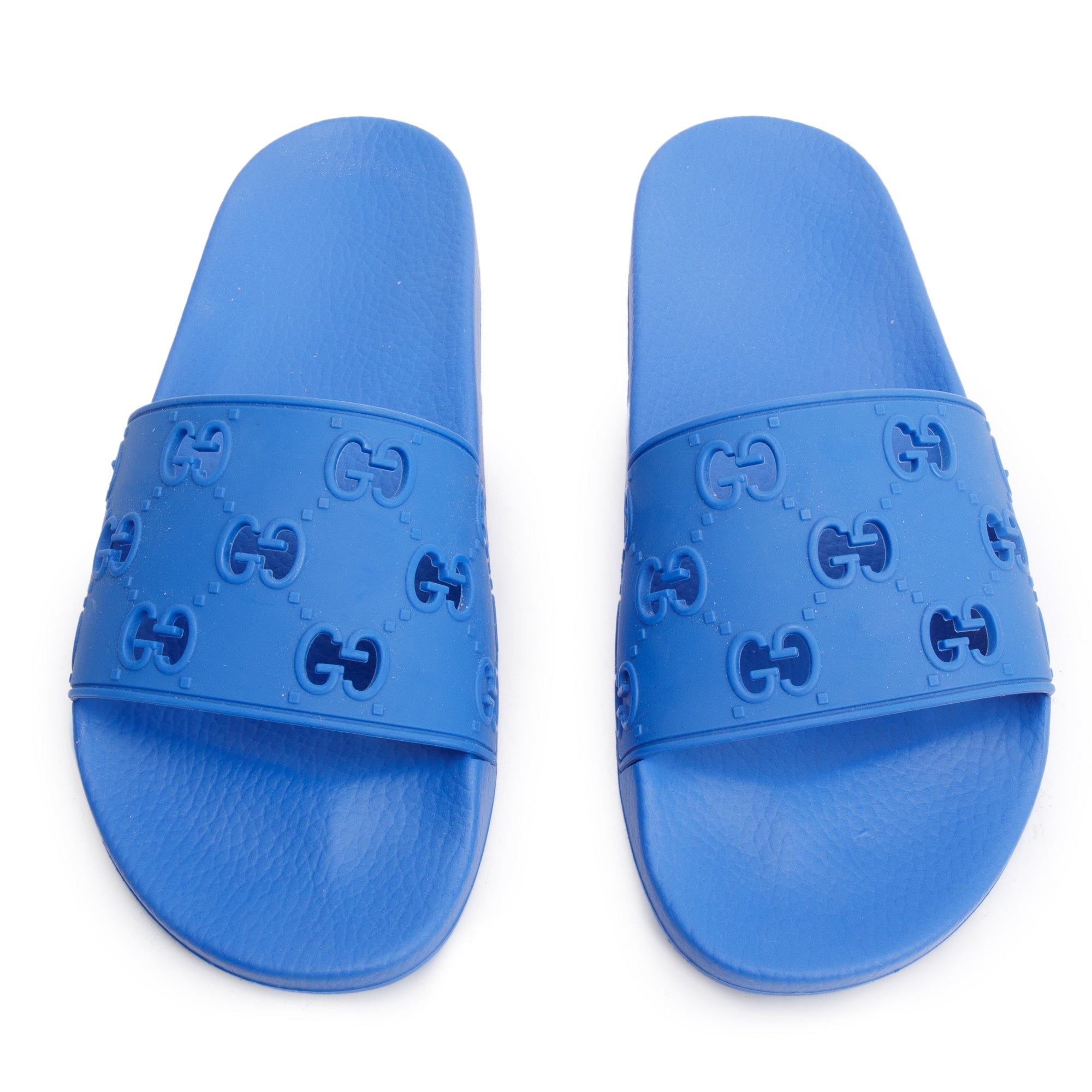 Gucci Blue Rubber GG Cutout Accent Slides, Size 11 w/ Box